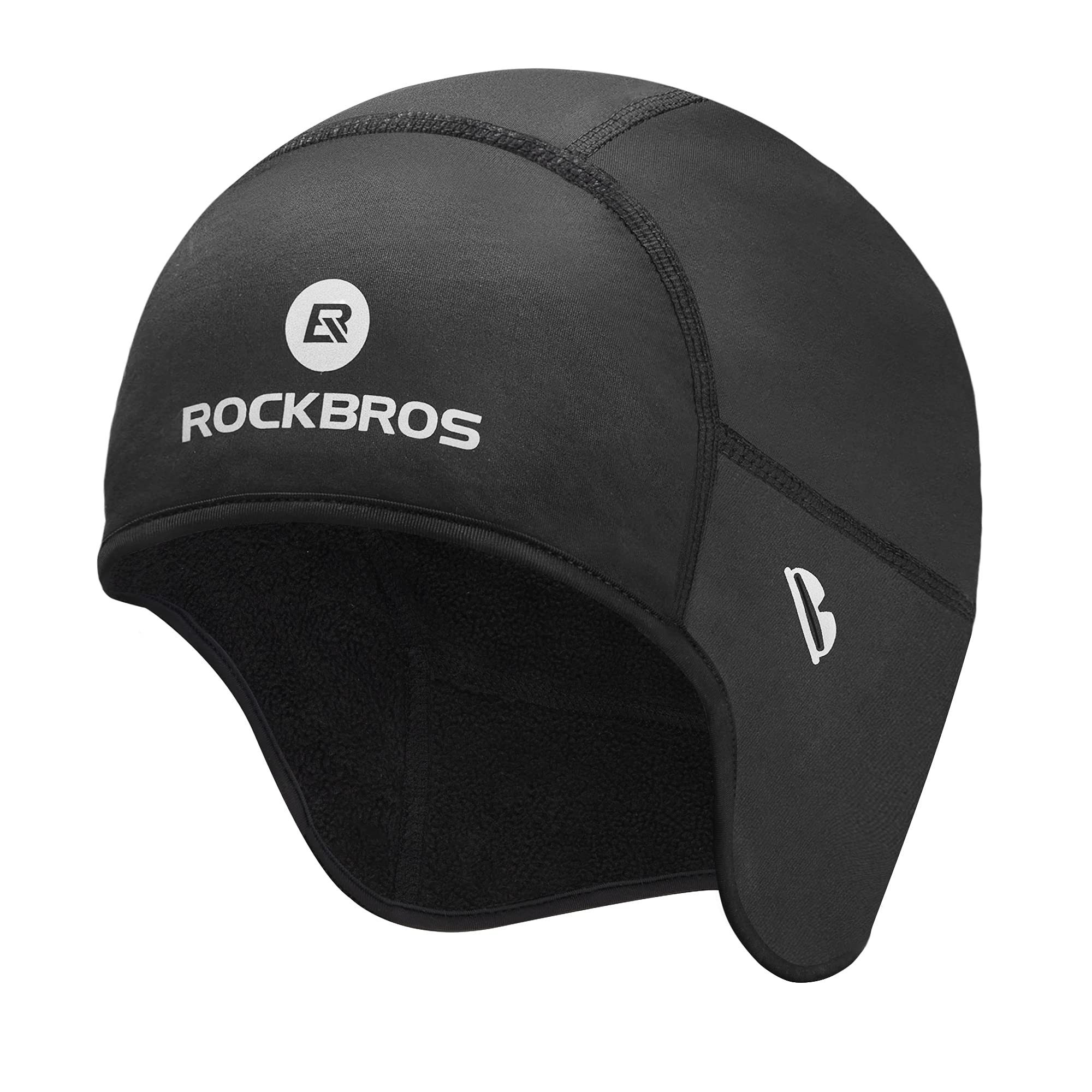 ROCKBROS Schirmmütze Helmmütze Mütze Unterziehmütze (Fahrrad Mütze, Wintermütze mit Brille-Loch, Helm Unterziehmütze Winddicht für Radfahren, Skifahren, Laufen, Outdoor-Aktivitäten, für Damen und Herren) schwarz