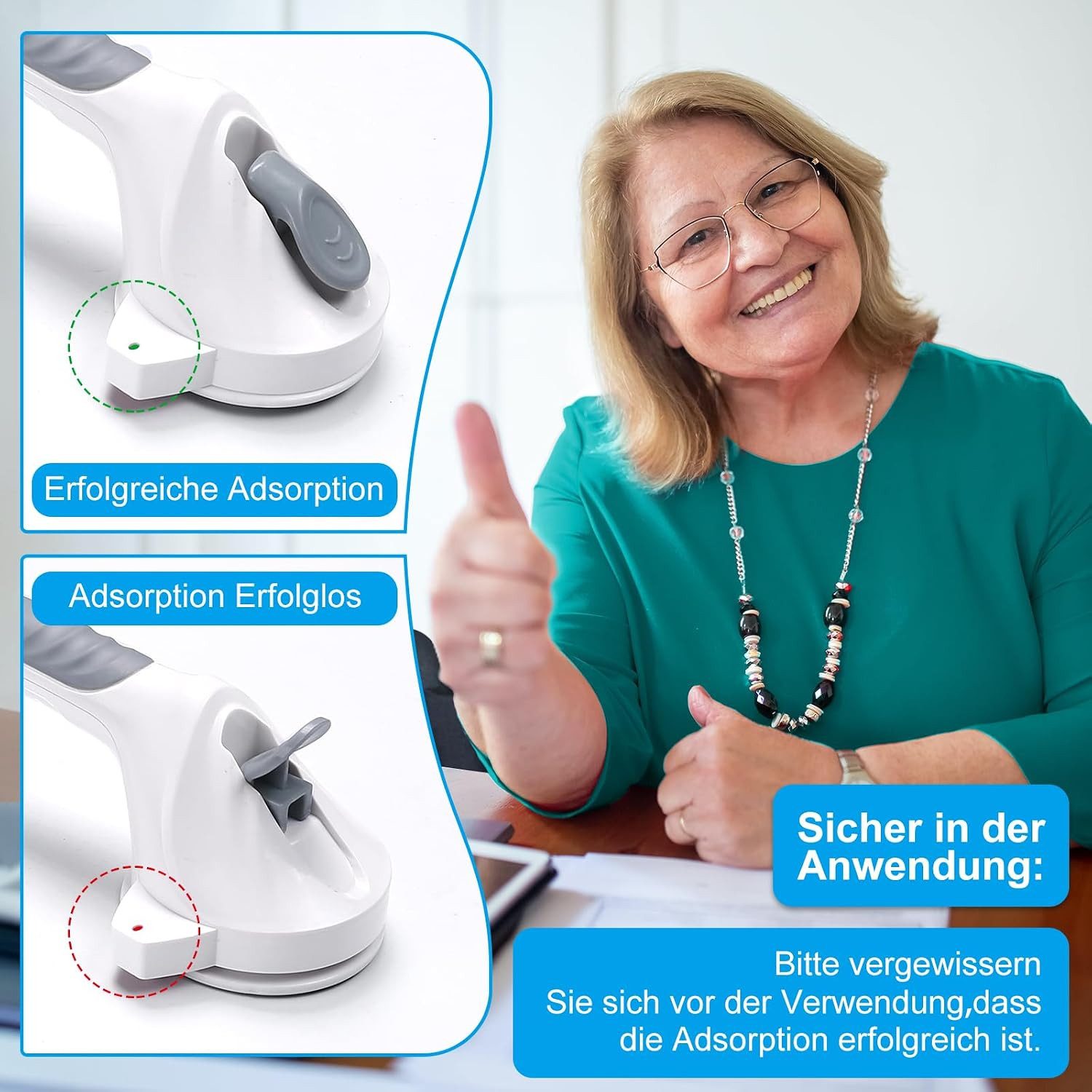 Fyrove Haltegriff Sauggriff ohne Bohren, Haltegriff für Senioren rutschfest Bad WC, ohne Bohren, wandschonend, wiederverwendbar, Sicherheitsmarkierung – Bild 5 von 5