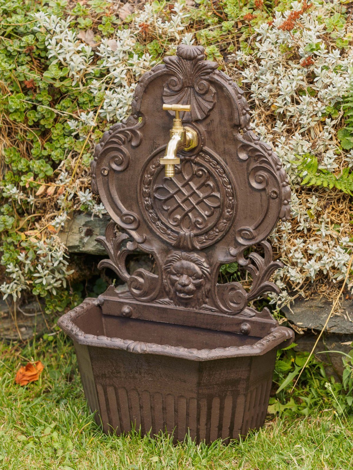 Aubaho Gartenbrunnen Garten Brunnen Waschbecken Alu 59cm Nostalgie f Stil Standbrunnen Löwe