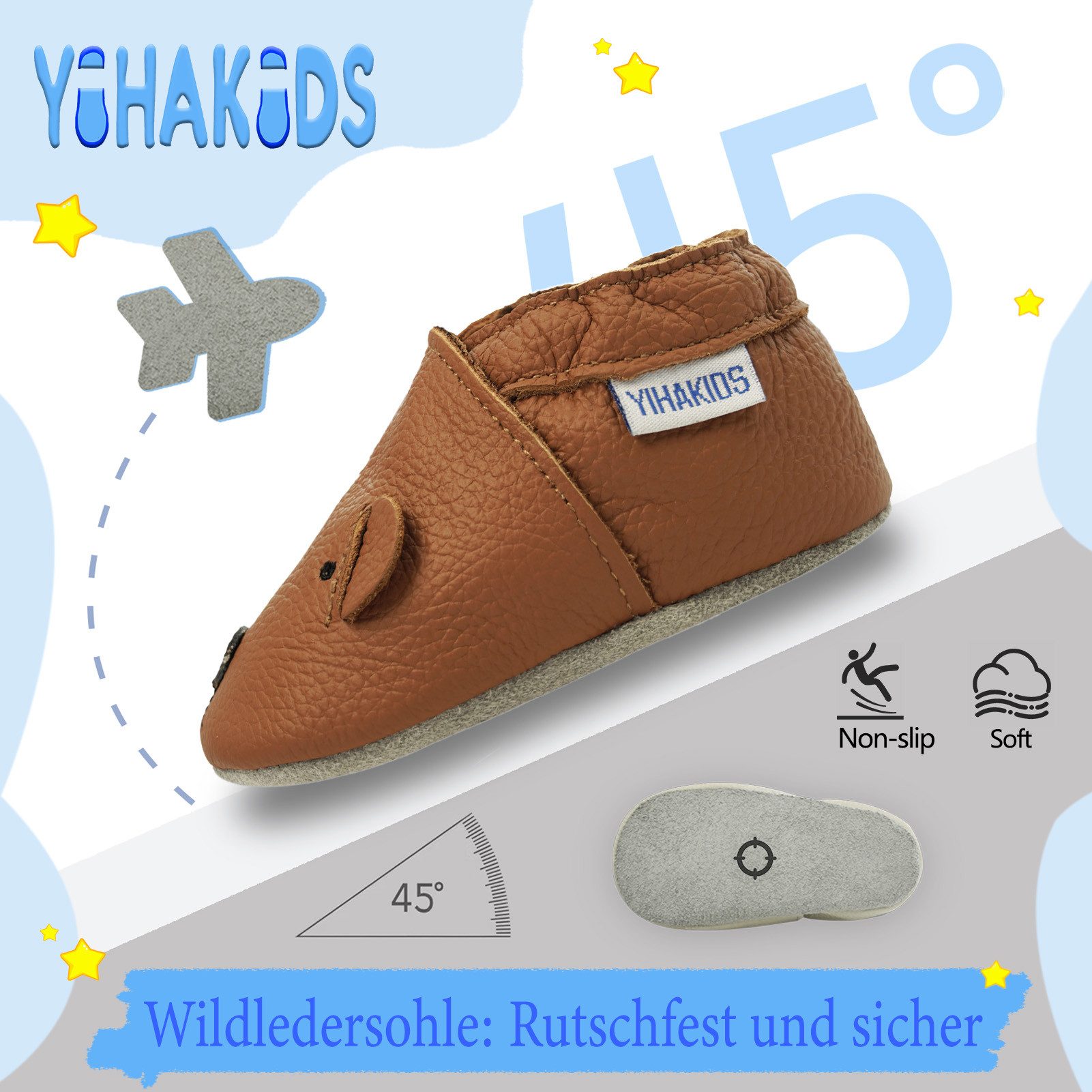 Yihakids Yihakids Baby Lauflernschuhe – Weiche Lederpuschen, Rutschfest Krabbelschuh