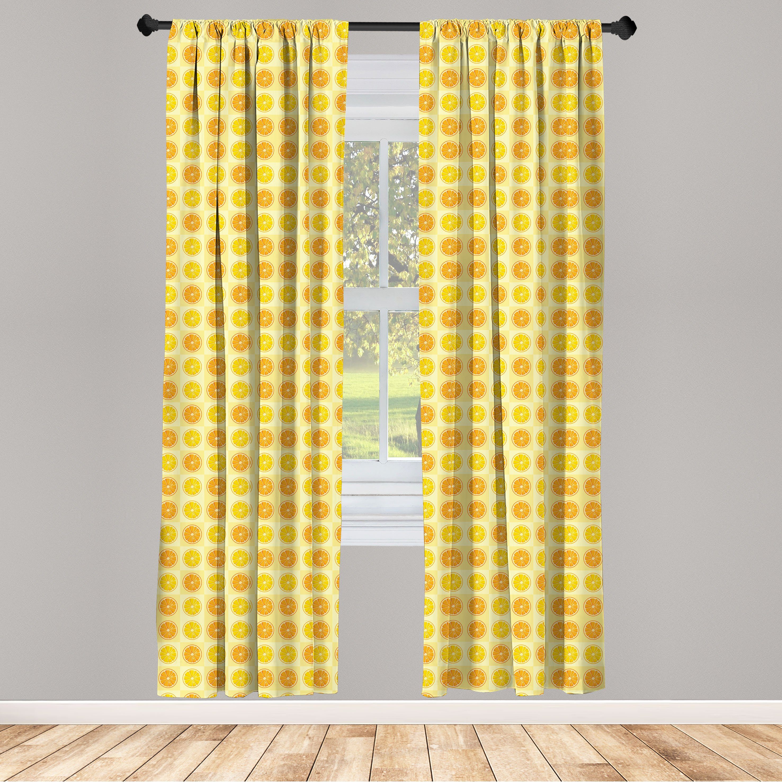 Gardine Vorhang für Wohnzimmer Schlafzimmer Dekor, Abakuhaus, Microfaser, Orange und Gelb Citrus-Runde | Fertiggardinen