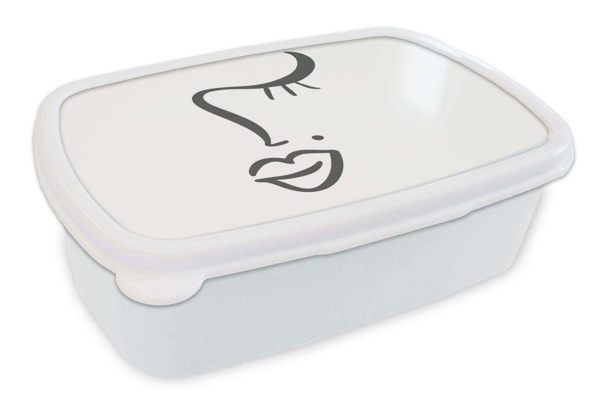 MuchoWow Lunchbox Gesicht - Abstrakt - Schwarz - Weiß, Kunststoff, (2-tlg), Brotbox für Kinder und Erwachsene, Brotdose, für Jungs und Mädchen