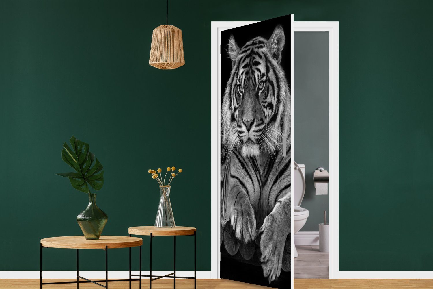 auf Sumatra-Tiger Hintergrund, St), MuchoWow schwarzem bedruckt, Türaufkleber, für Matt, cm Fototapete Türtapete Tür, (1 75x205