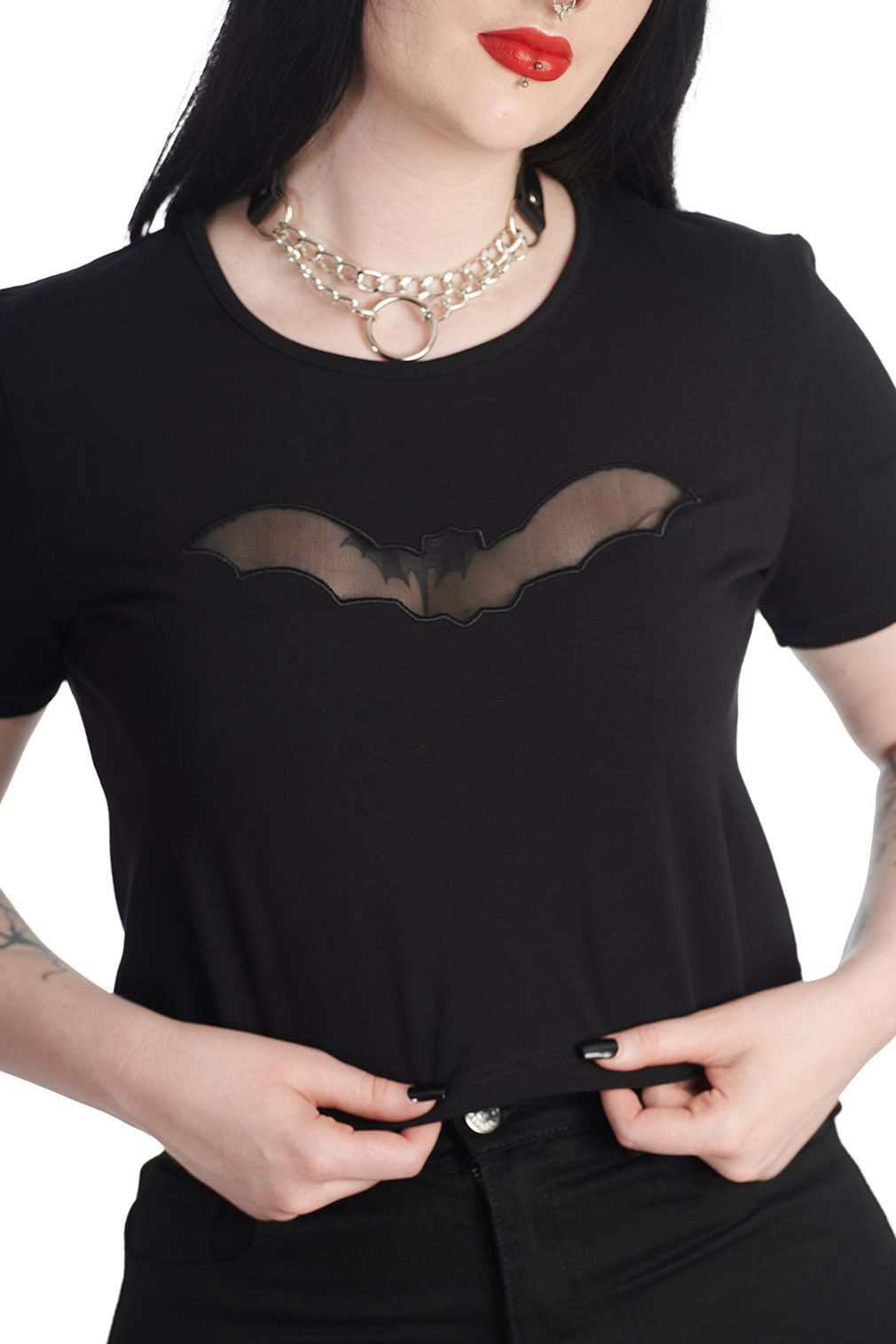 Banned Crop-Top Dreamology Fledermaus Bat Spitze Bauchfrei Gothic