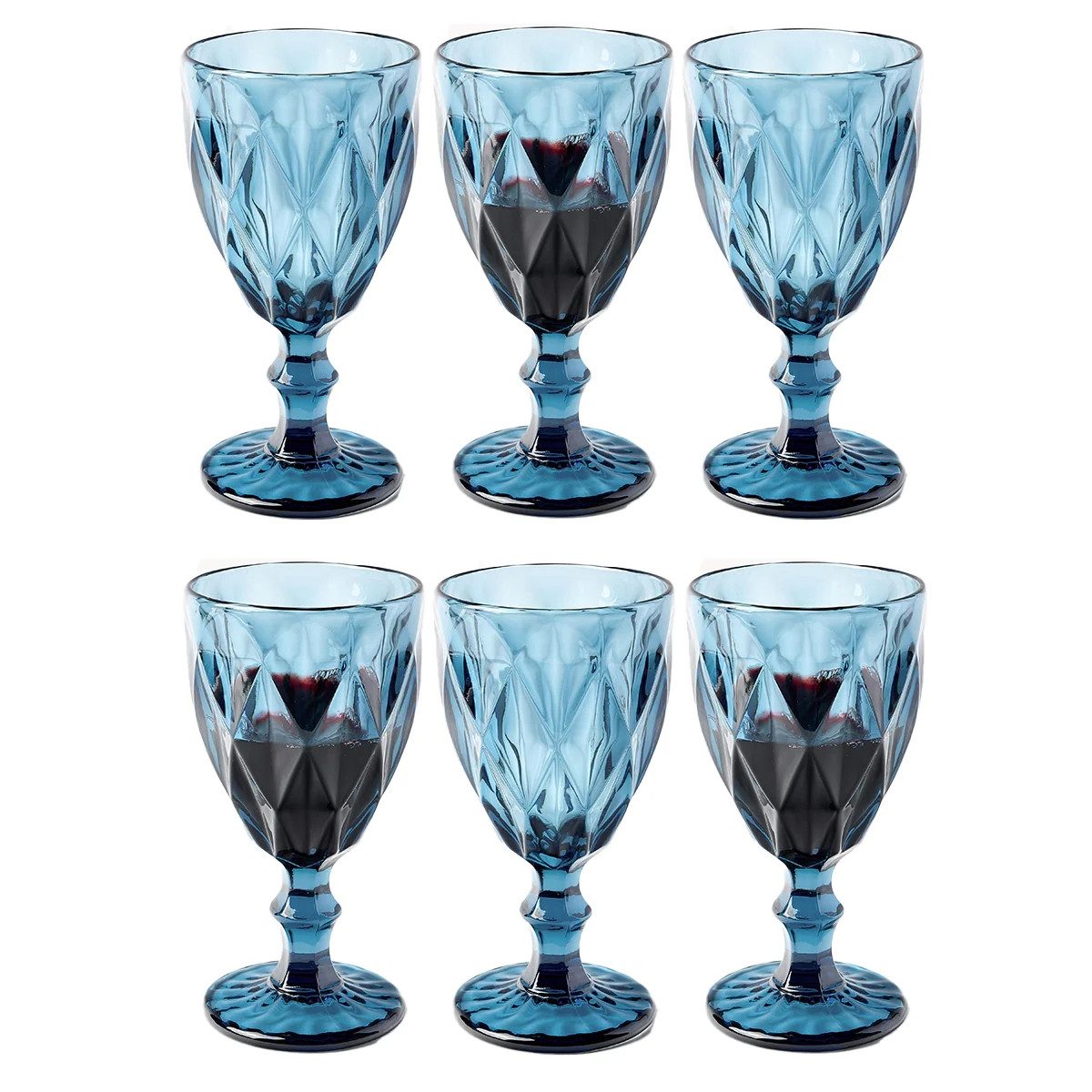 Cheffinger Gläser-Set Weingläser Weinglas Trinkglas 6'er Set 240ml blau mit Muster, Material: Glas
