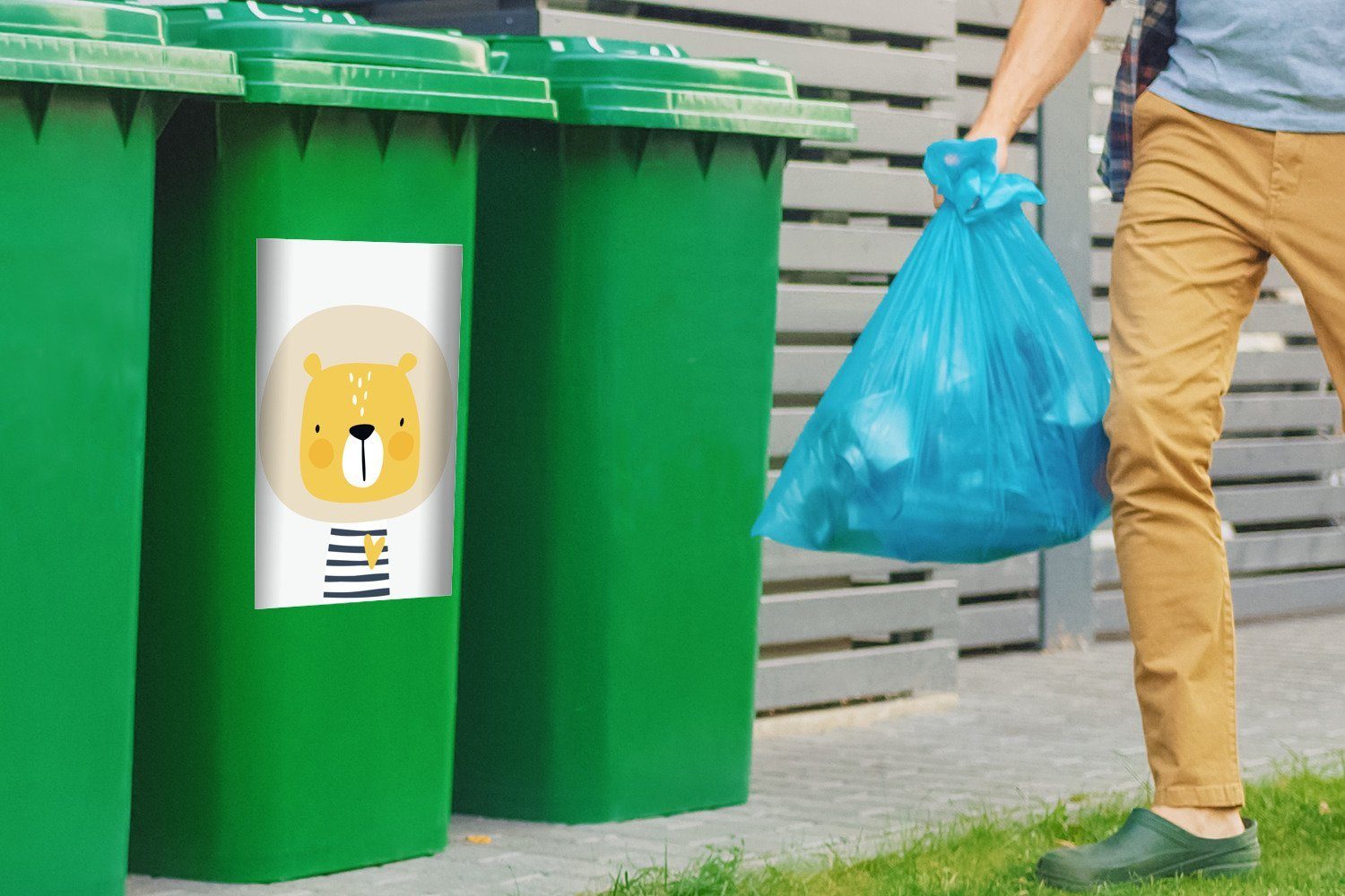 Mülltonne, - Illustration Mülleimer-aufkleber, (1 - Sticker, Tiere - Abfalbehälter Wandsticker Container, St), Kinder - Kind Herz MuchoWow Löwe -