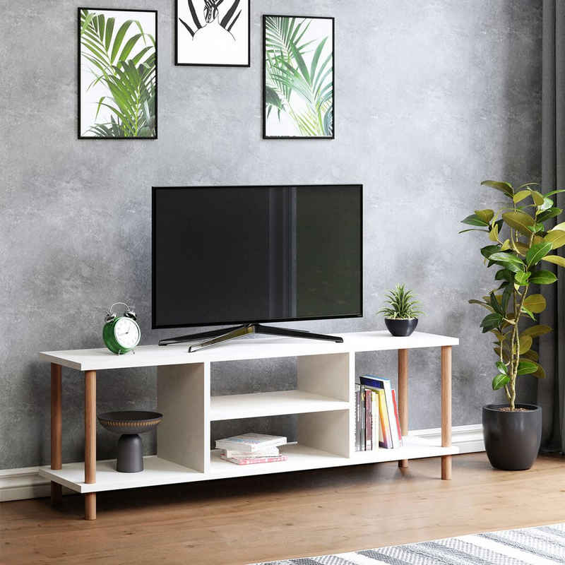 en.casa TV-Schrank »Ærøskøbing« TV Board 43 x 120 x 29 cm Fernsehtisch mit 2 Ablagefächern Lowboard mit 2 Staufächern TV Möbel Fernsehschrank weiß