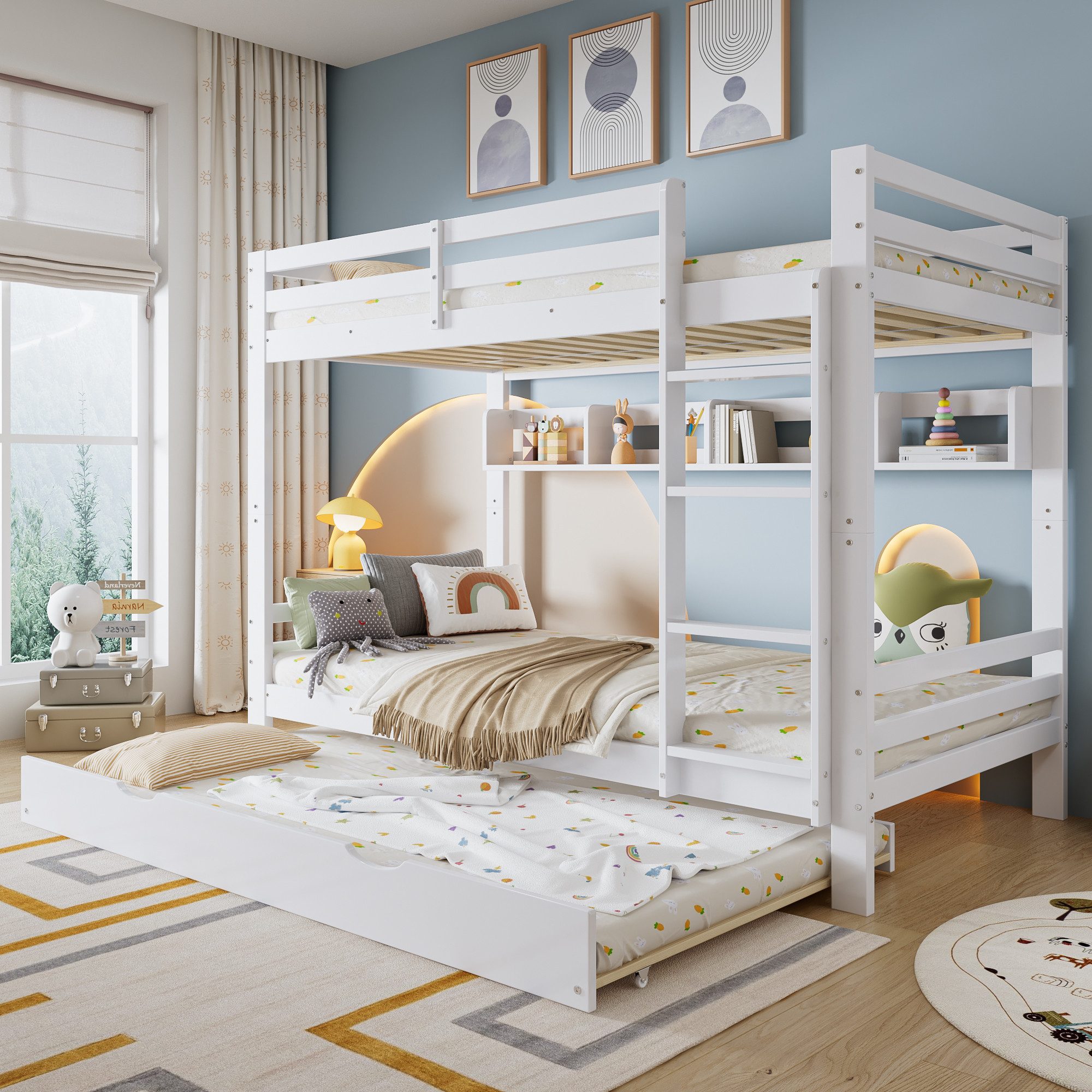 Merax Etagenbett 90x200cm mit Ausziehbett 90x190cm günstig online kaufen