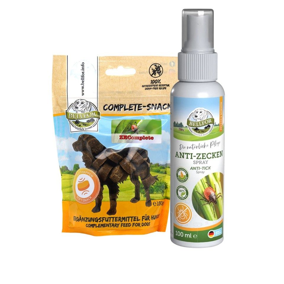 Bellfor ZEComplete Set: Spray gegen Zecken 100 ml + Complete-Snack 150 g, Snack für: Hunde, 2-teilig, mit Insektenprotein, getreidefrei