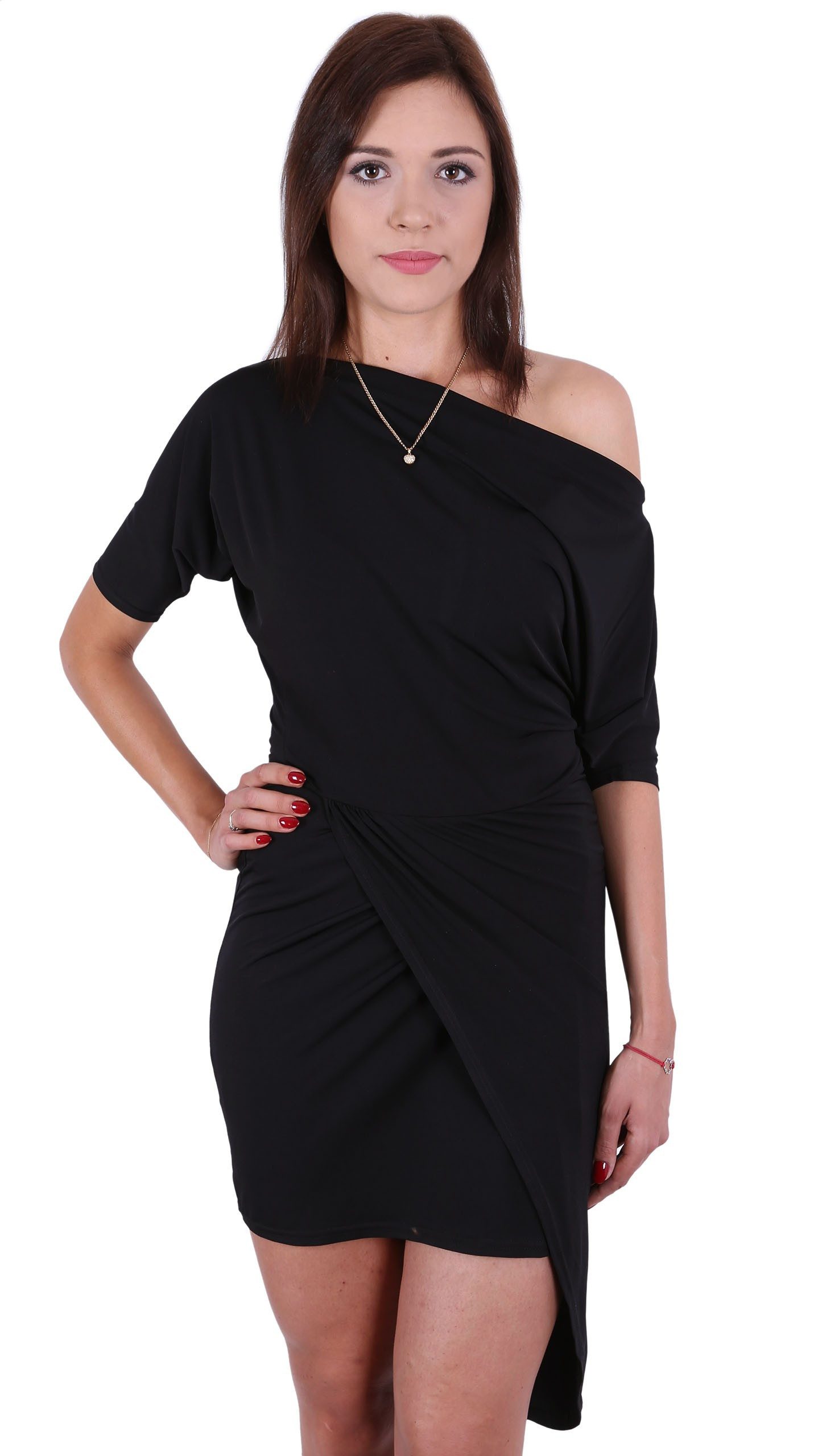 Minikleid John Zack Schwarzes, asymmetrisches Mini-Kleid XL