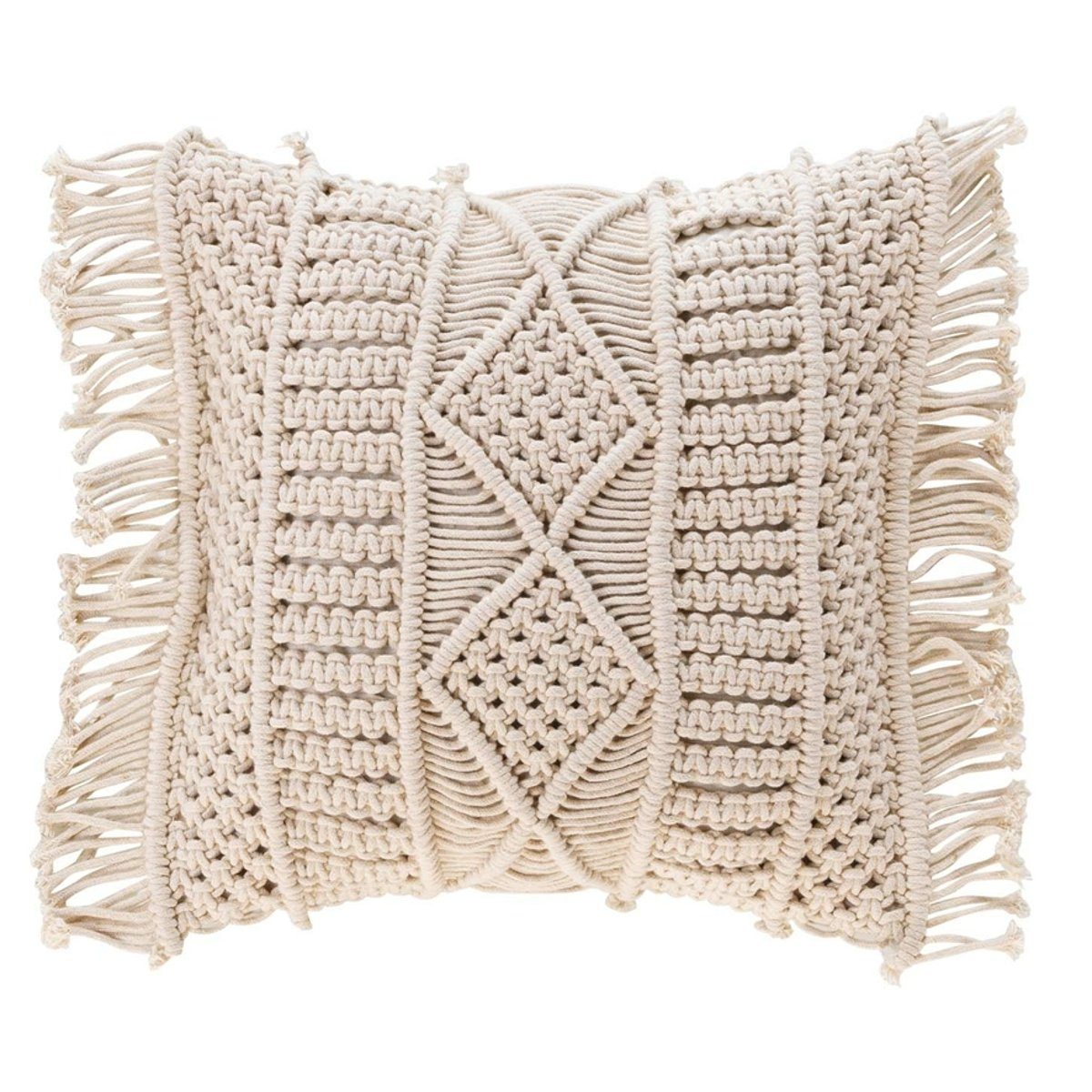 Macosa Home Dekokissen Deko Kissen Makramee 40 x 40 cm Beige Baumwolle inkl. Füllung Deko, Deko Couchkissen Baumwollkissen mit Reißverschluss