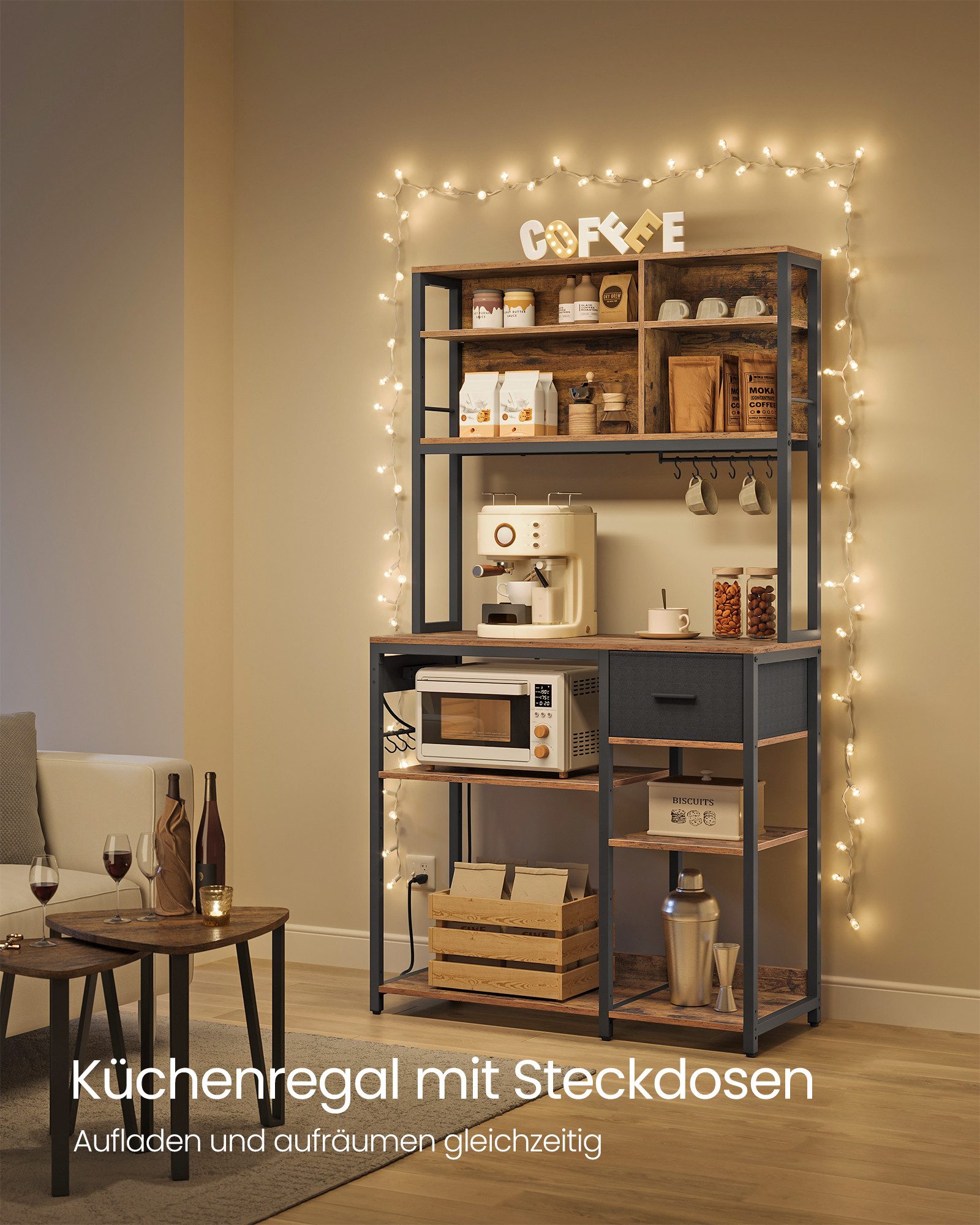VASAGLE Standregal, Küchenregal mit Steckdosen, verstellbaren günstig online kaufen