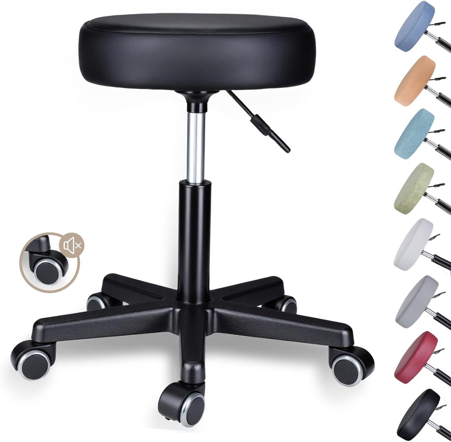 Zedelmaier Hocker Drehhocker Bürohocker Barhocker Arbeitshocker Polsterung, 44-58cm Höhenverstellbarer, 360°drehbar mit 5 Rollen