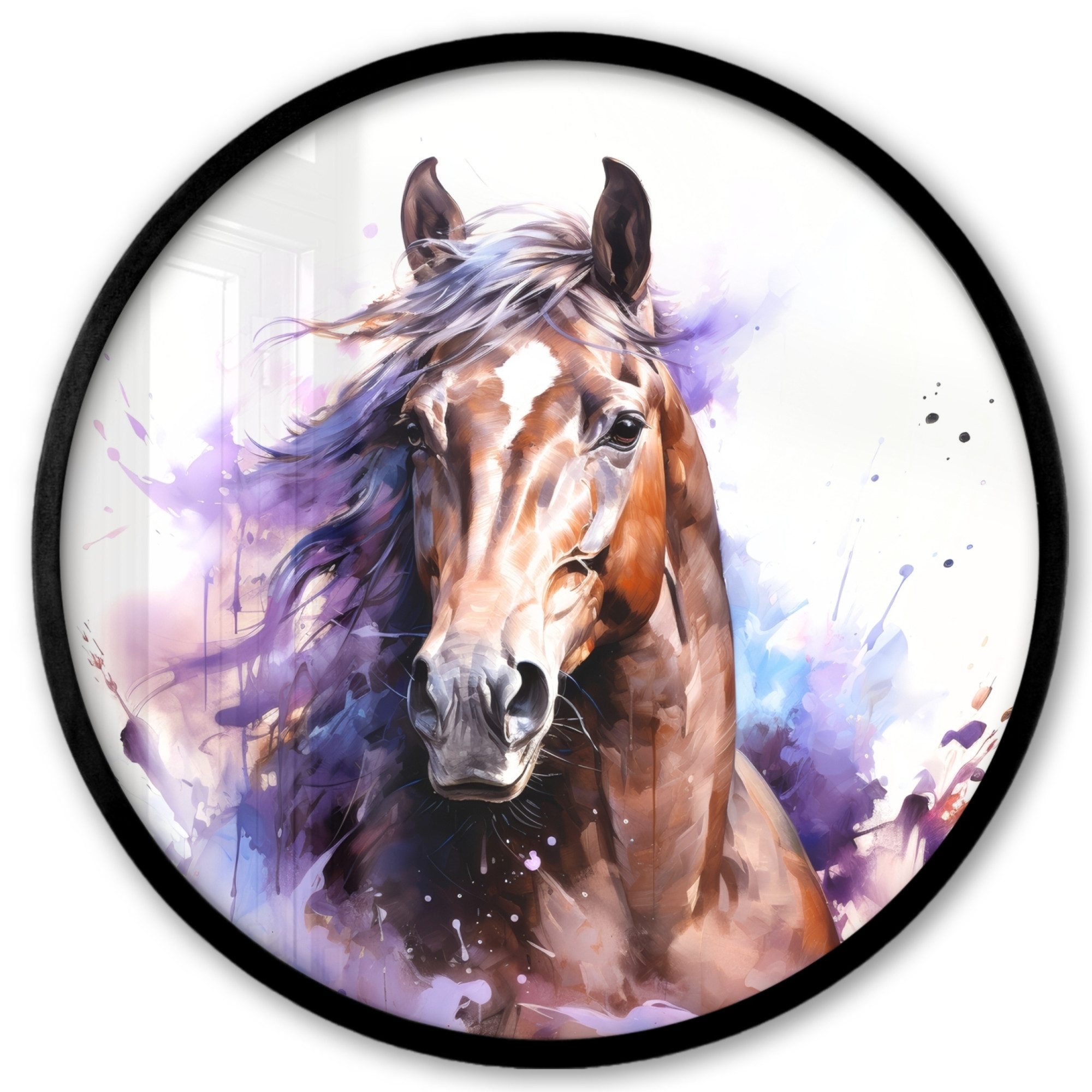 MuchoWow Poster Rund - Pferd - Tiere - Mädchen - Lila - Braun, (1 St), Runde Wandbilder, Deko für Wohnzimmer und Schlafzimmer, 40x40 cm