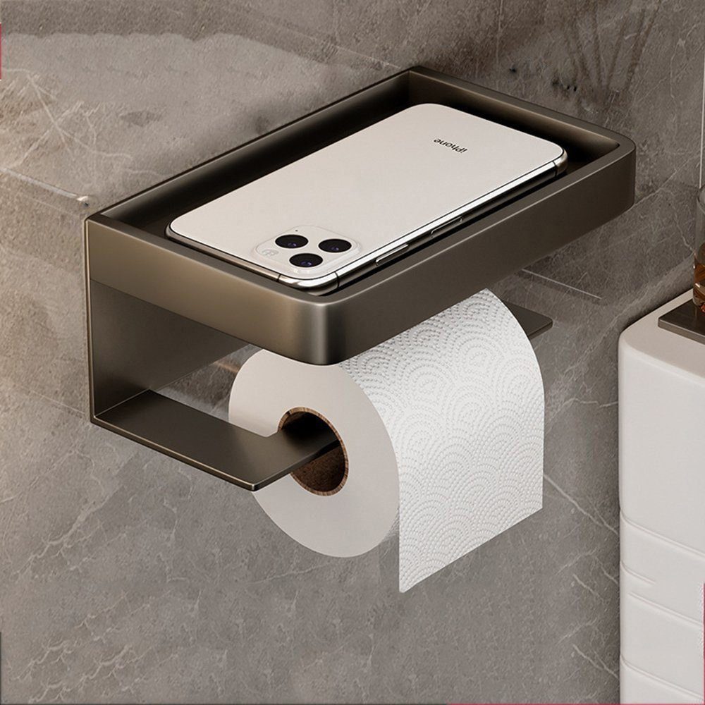 Haiaveng Toilettenpapierhalter Toilettenpapierhalter ohne Bohren mit Regal, Aluminiumlegierung grau