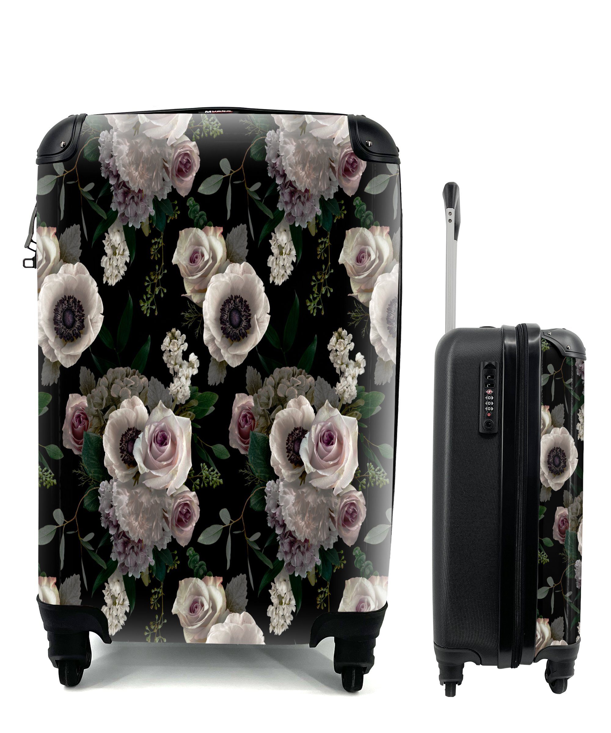 MuchoWow Handgepäckkoffer Blumen - Rose - Anemone, 4 Rollen, Reisetasche mit rollen, Handgepäck für Ferien, Trolley, Reisekoffer