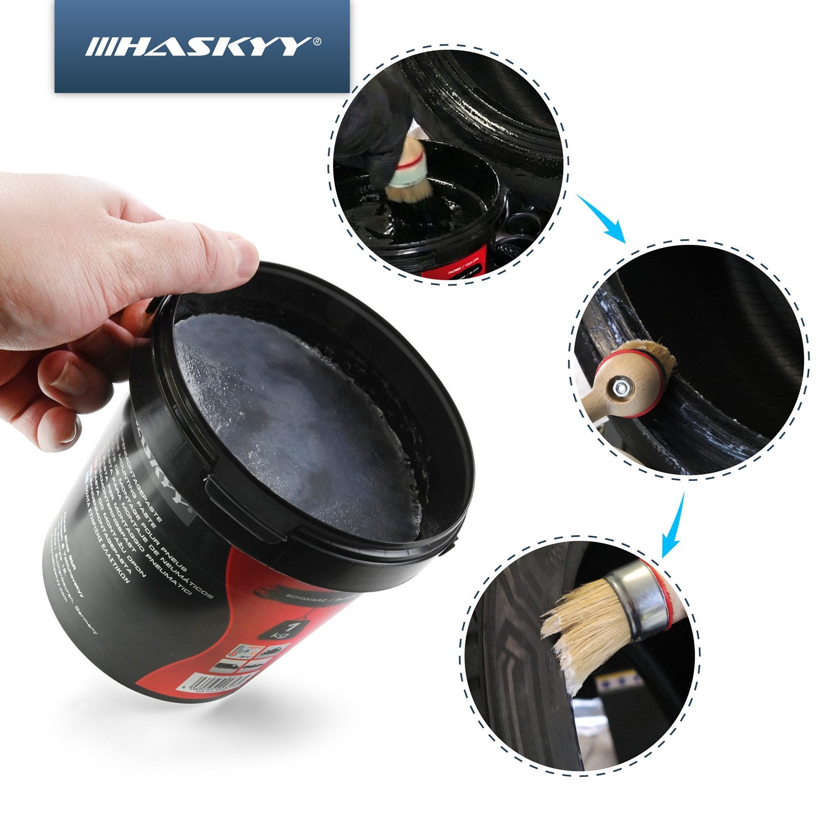 HASKYY Reifenmontagemaschine HASKYY Reifenmontagepaste 1kg Schwarz Montagepaste Reifenmontage Eimer