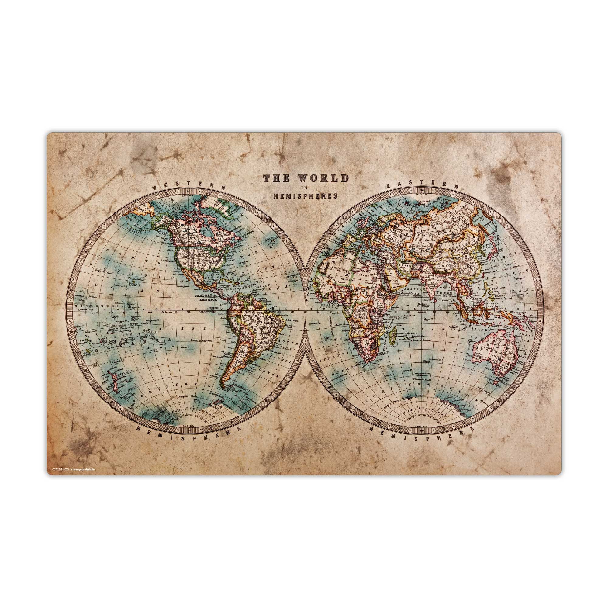 cover-your-desk.de Schreibtischunterlage abwaschbar – Historische Weltkarte – premium Vinyl - Made in Germany, (1 tlg)