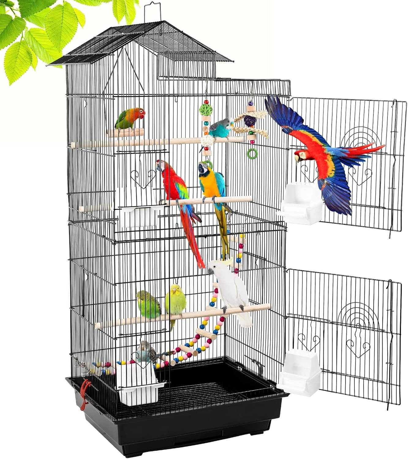 TLGREEN Vogelkäfig Groß 49 x 34 x 100cm, Vogelvoliere mit Vogelspielzeuge, Multifunktionaler Wellensittich Käfig Vogel