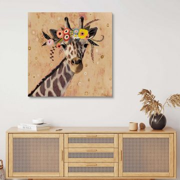 Posterlounge Holzbild Victoria Borges, Giraffe mit Blumen, Kinderzimmer Illustration