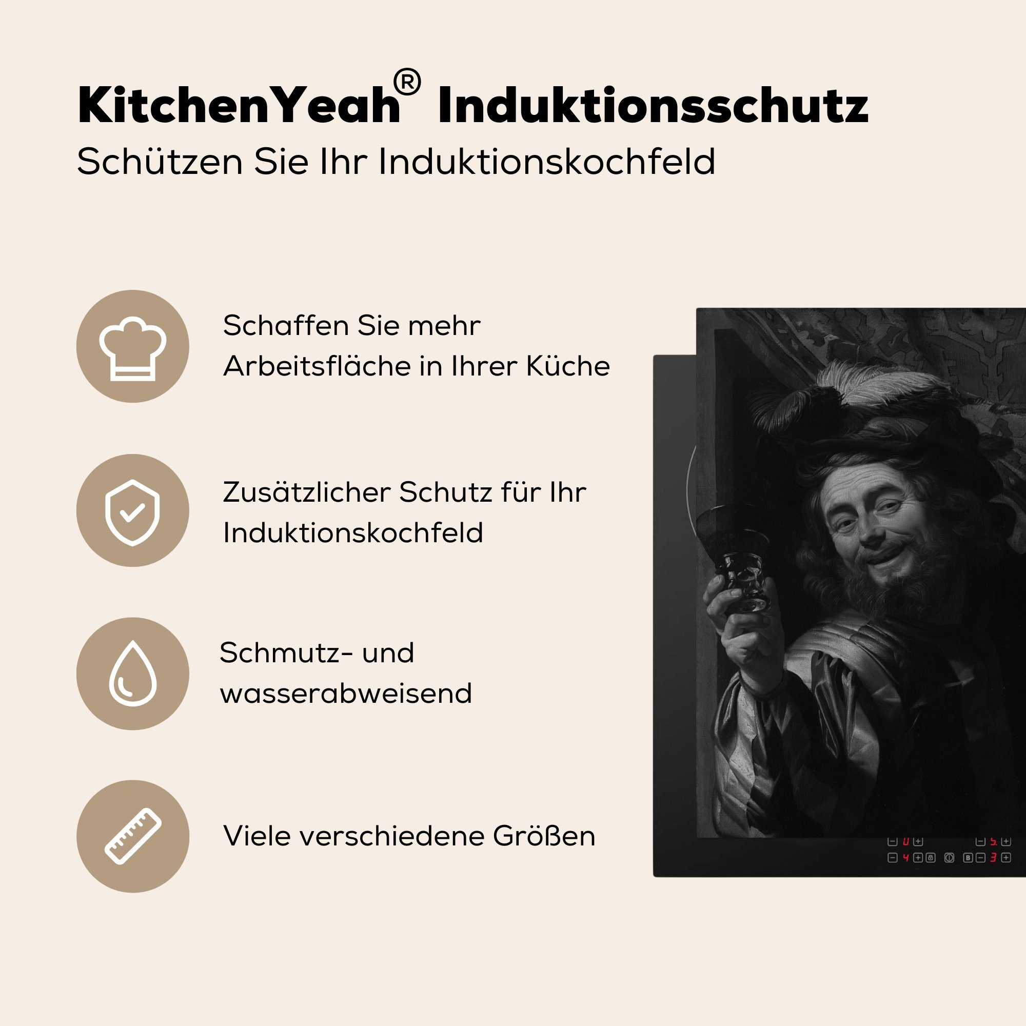 küche cm, (1 van - Vinyl, Gerard Ceranfeldabdeckung, 78x78 Arbeitsplatte fröhlicher Herdblende-/Abdeckplatte Ein tlg), MuchoWow für Honthorst, Fiedler