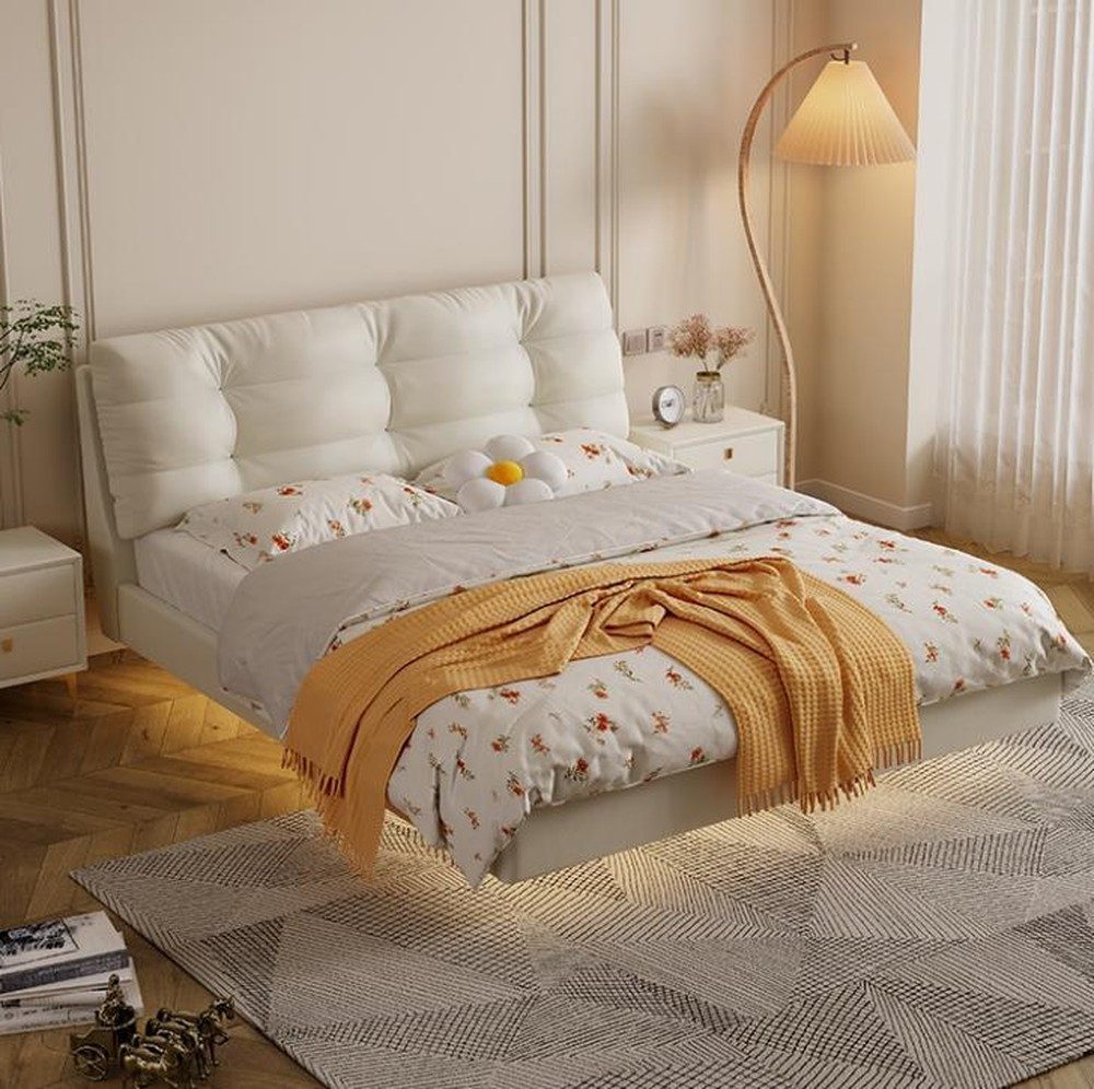 Xlmoebel Polsterbett Weißes Doppelbett mit Holzgestell und elegantem Design (Bettgestell, 1-tlg., Bett), Hergestellt in Europa