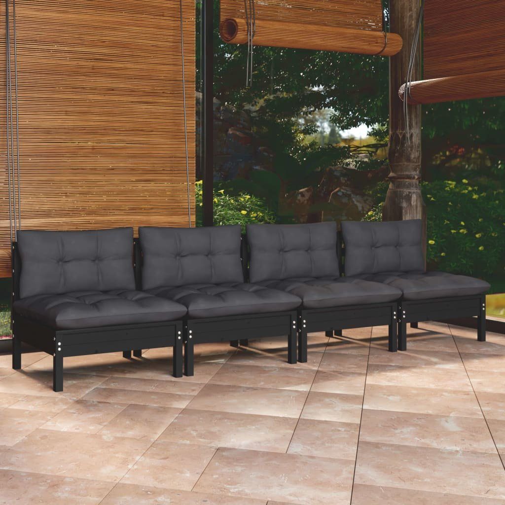 vidaXL Loungesofa 4-Sitzer-Gartensofa mit Anthrazit Kissen Massivholz Kiefer, 1 Teile Schwarz