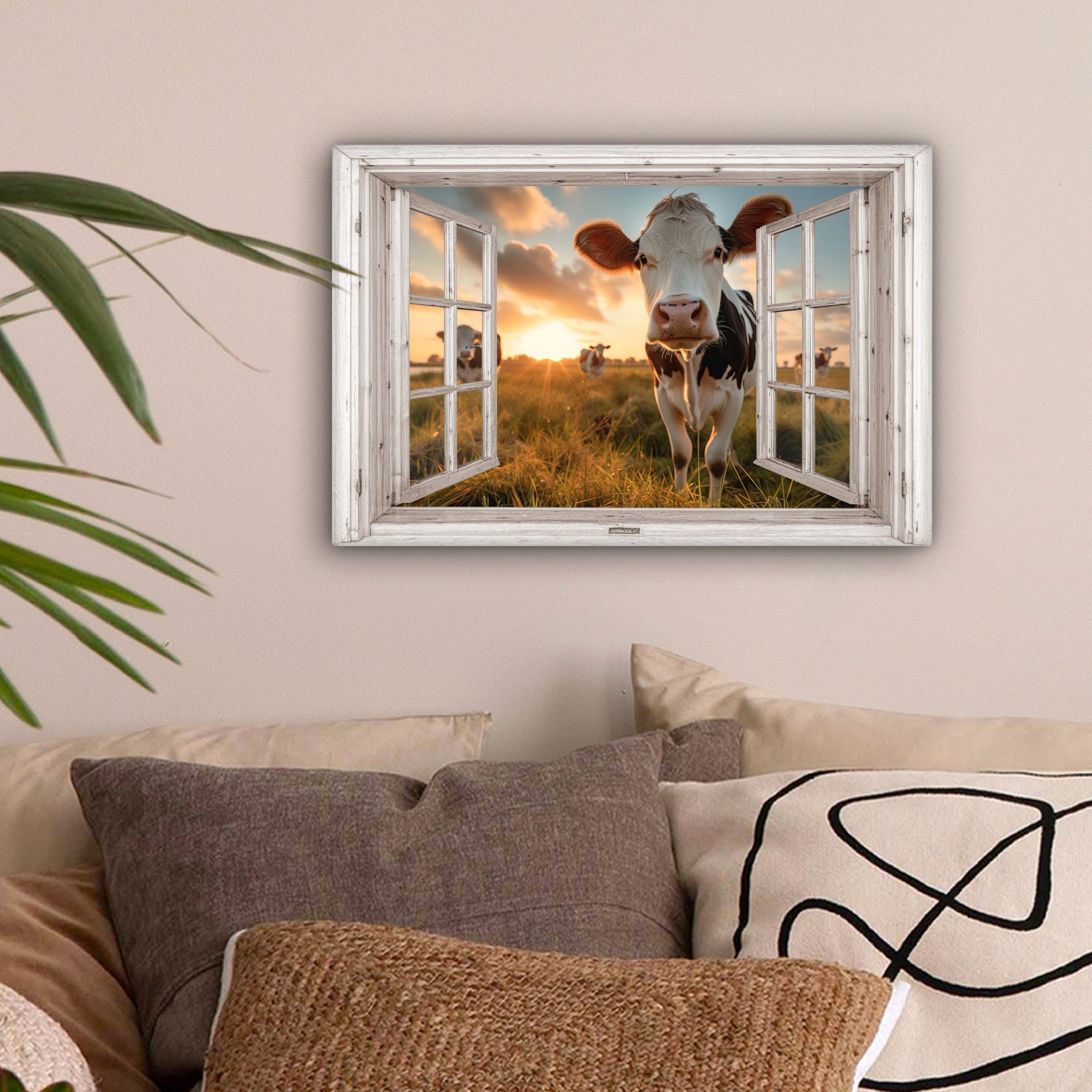OneMillionCanvasses® Leinwandbild Aussicht - Kuh - Wiese - Natur - Tiere - günstig online kaufen