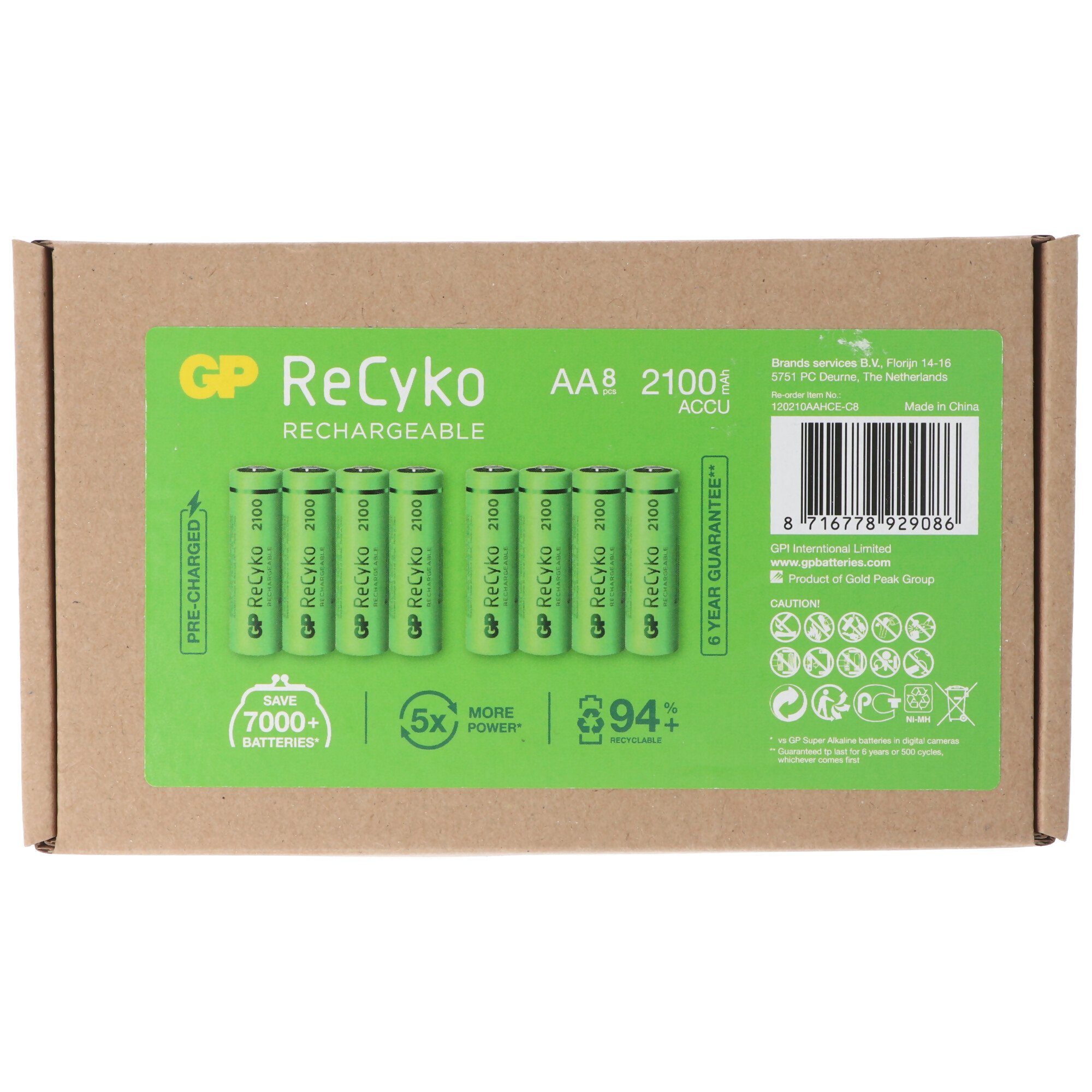 GP Batteries AA Mignon Akku GP NiMH 2100 mAh ReCyko 1,2V 8 Stück Akku 2100 mAh (1,2 V)