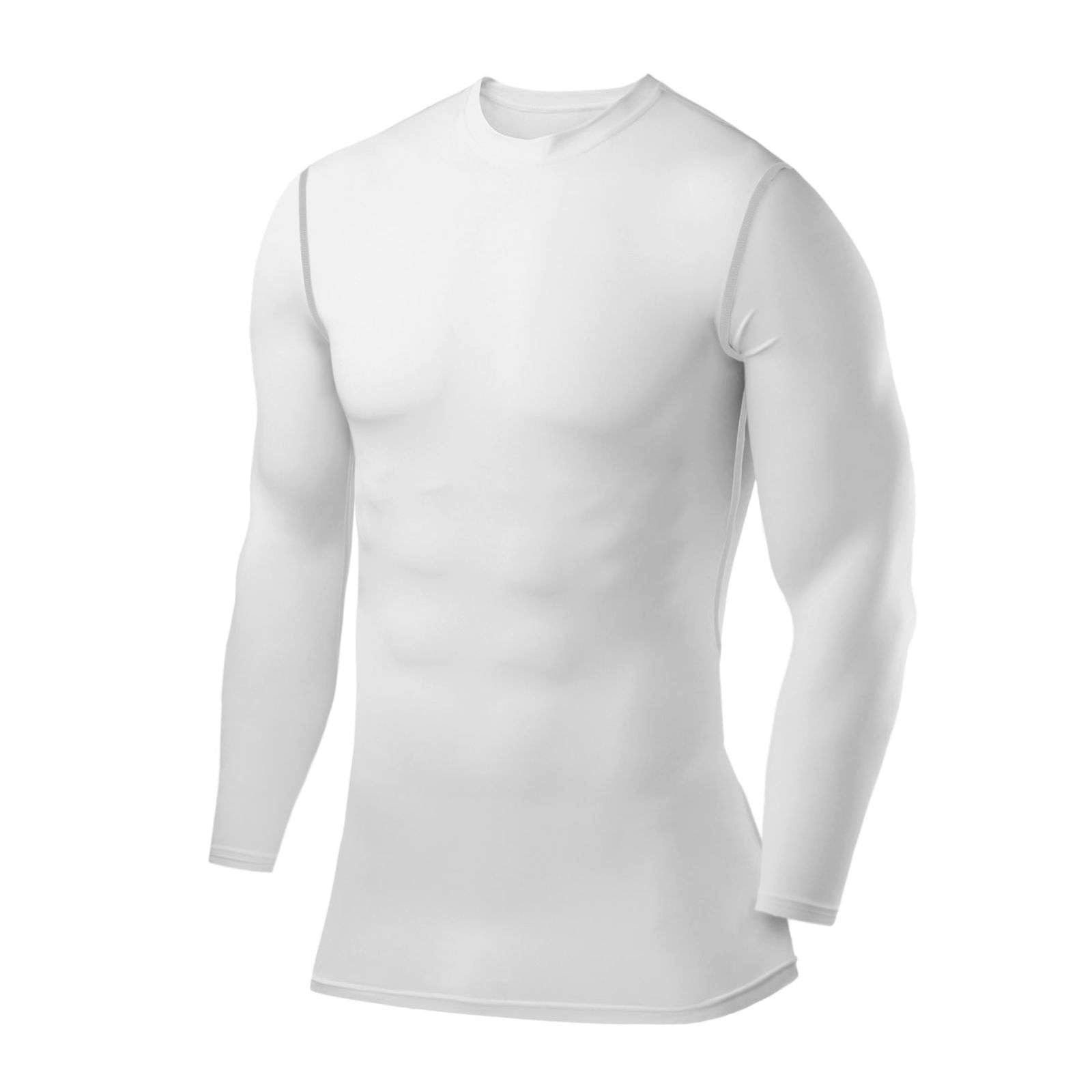 POWERLAYER Langarmshirt PowerLayer Kompressions Herren L Shirt Weiß Rundhalsausschnitt