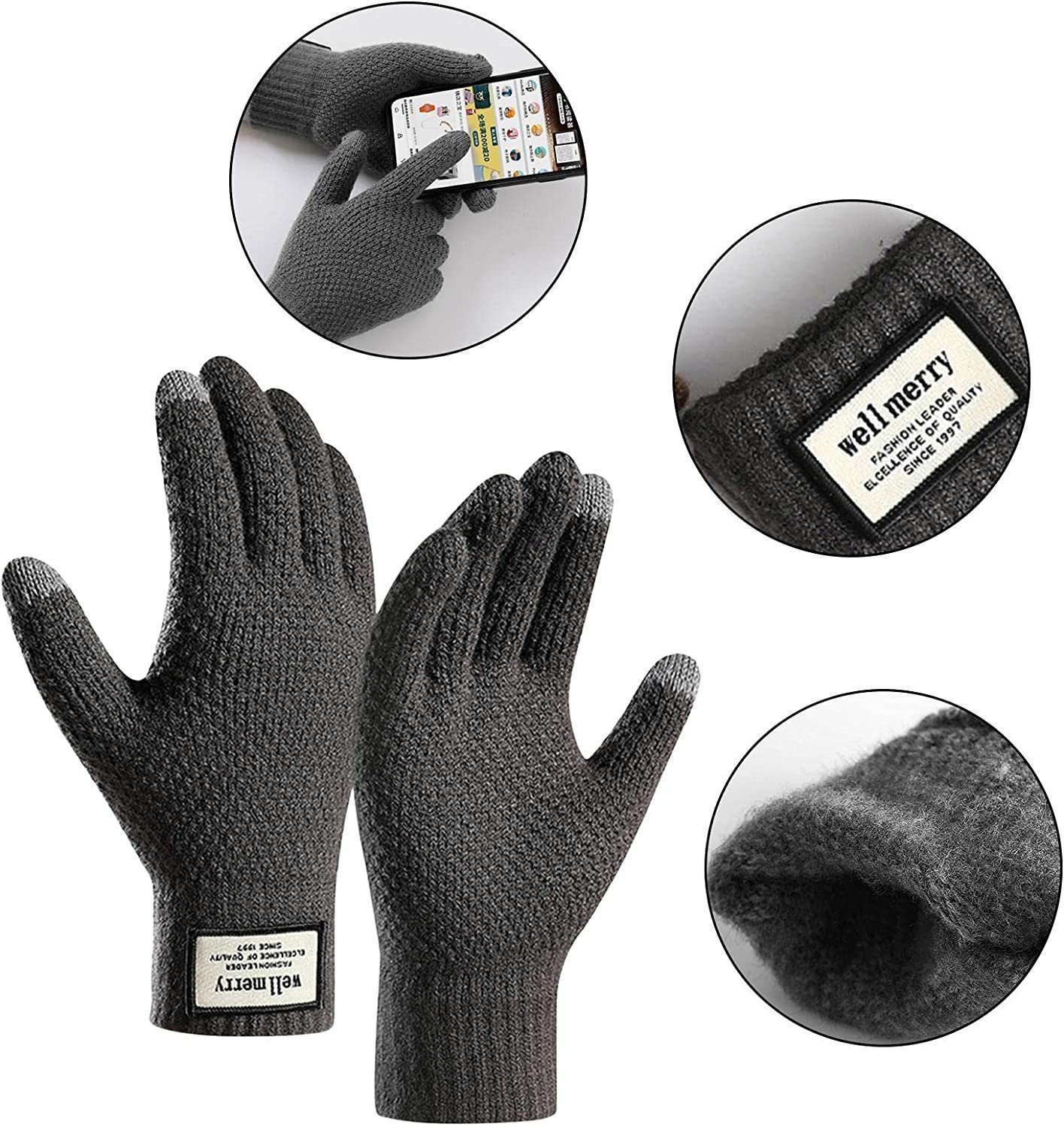 Alster Herz Alster Herz Strickhandschuhe Touchscreen mit Futter, Schwarz Handschuhe A0351 Winter