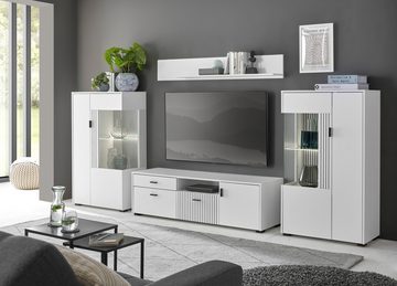 Furn.Design Standvitrine Merced (Highboard in weiß mit schwarz, 57 x 125) Soft-Close, mit Staboptik