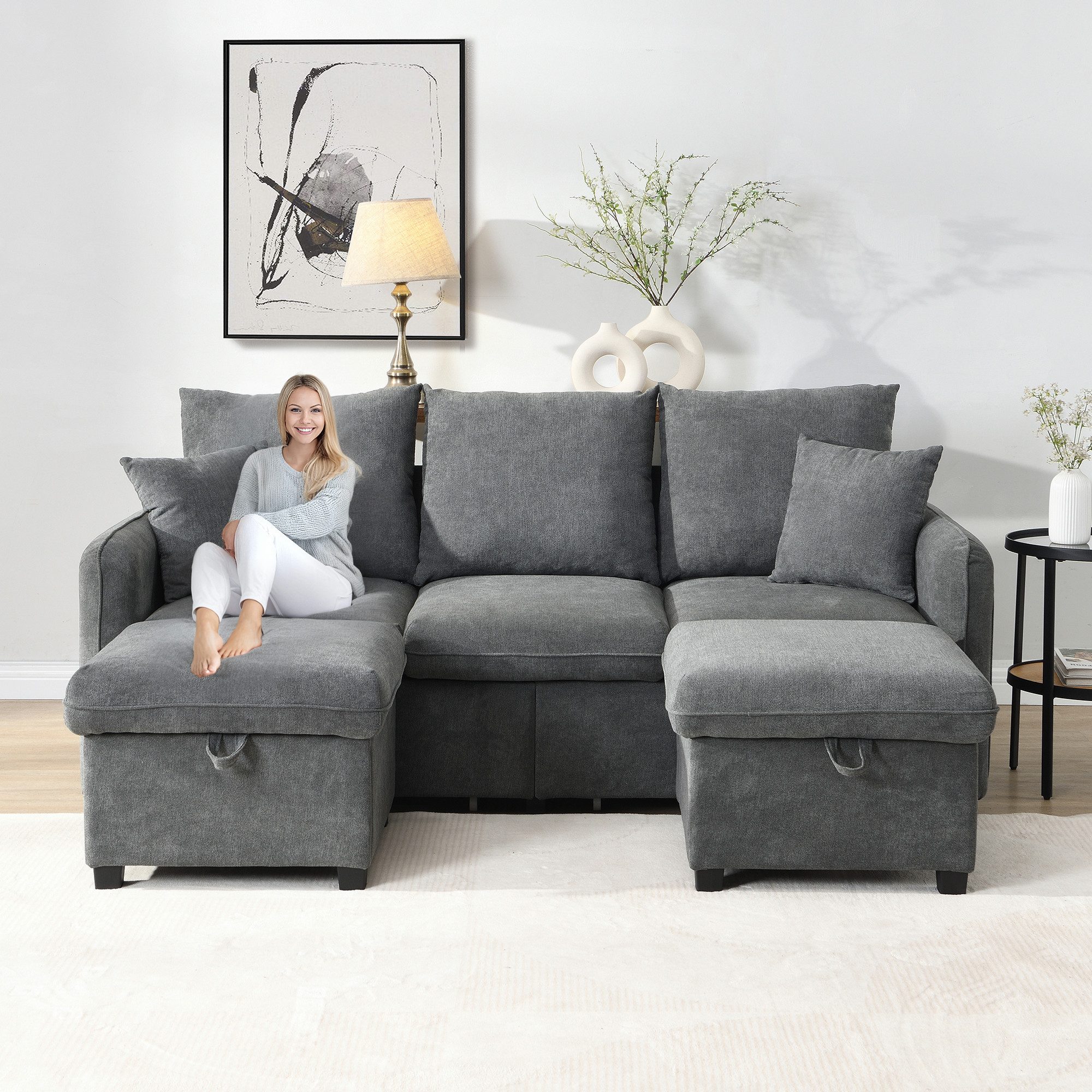 MODFU Ecksofa 3-Sitzer Sofa mit Stauraum, günstig online kaufen