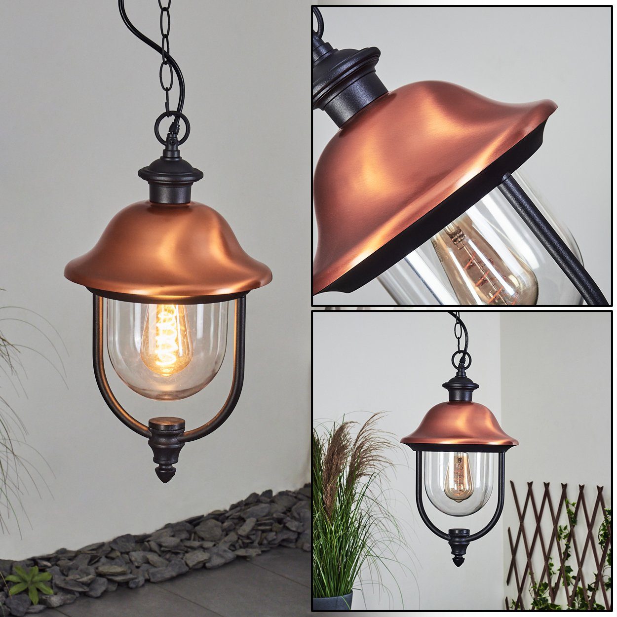 hofstein Außen-Deckenleuchte »Casalaccio« Außenleuchte, Metall/Kuntstoff, Schwarz/Kupferfarben/Klar, ohne Leuchtmittel, Hängeleuchte im Landhaus-Stil E27, IP43