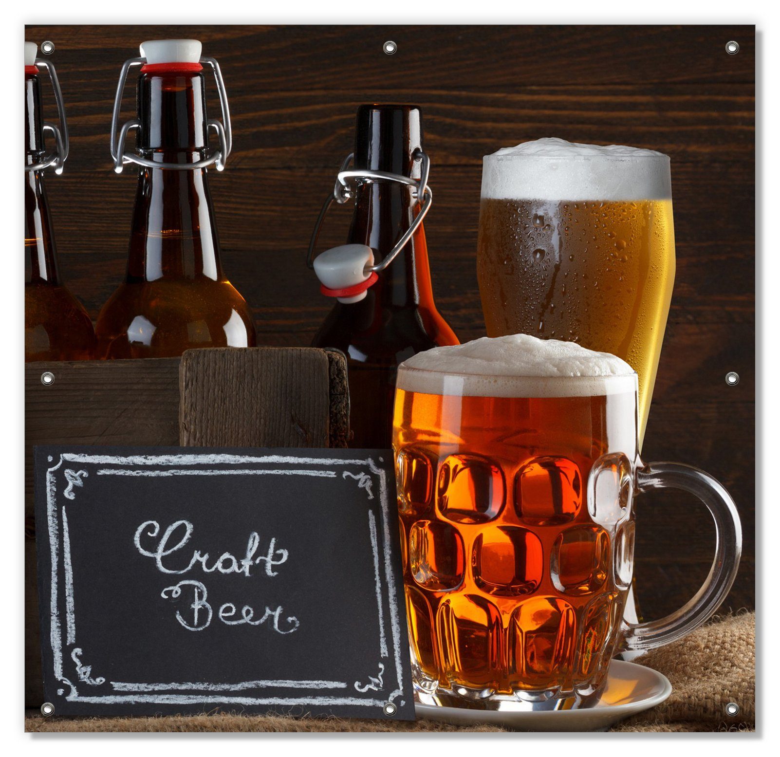 Sonnenschutz Biervarianten wiederverwendbar im Wallario, mit Saugnäpfen, Schild wiederablösbar - Glas blickdicht, Flaschenbier Craft Pils und Beer