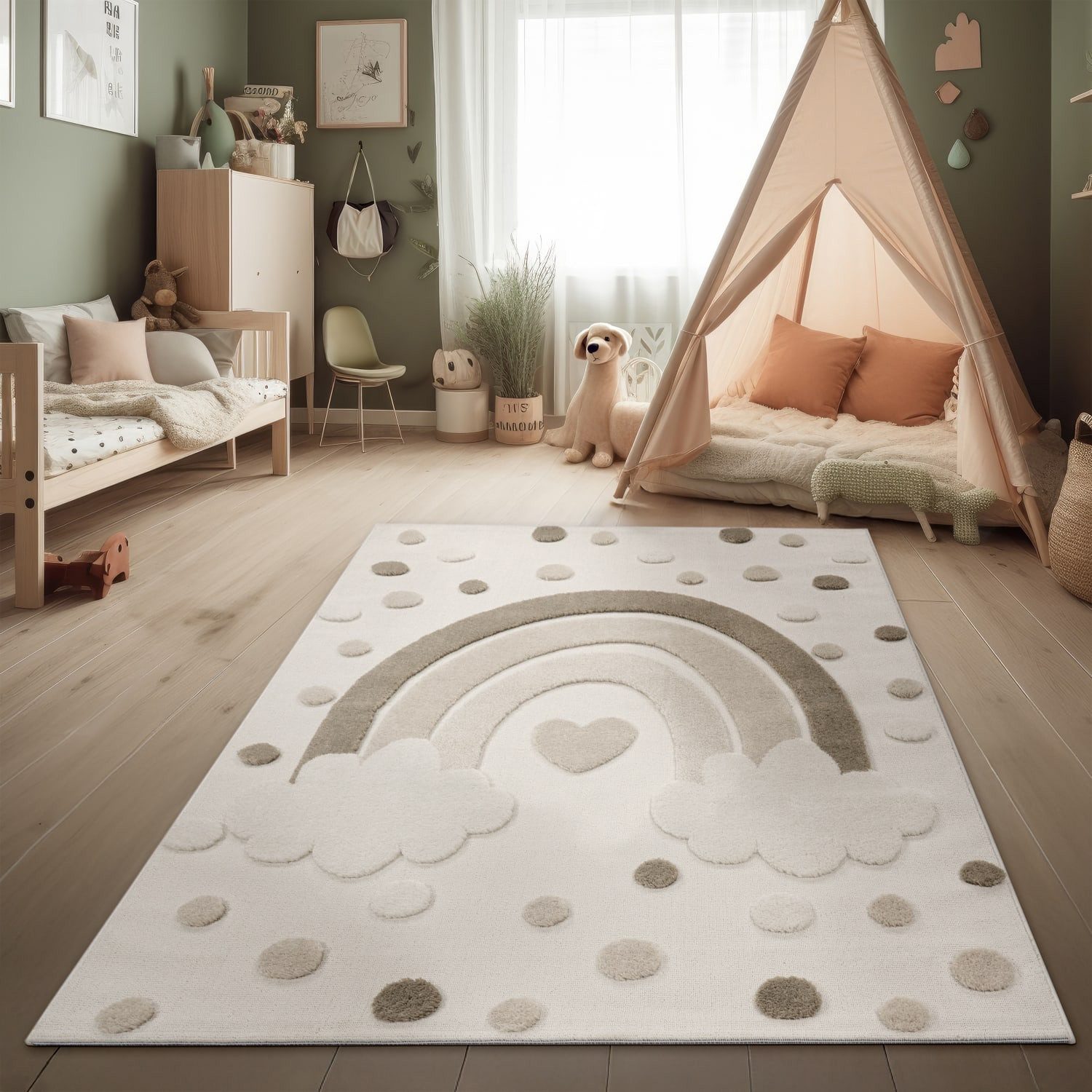 KADIMA DESIGN Kinderteppich Regenbogen Kinderzimmer schmutzabweisend Teppich Kinder, Läufer, Höhe: 21 mm, Florhöhe: 17 mm, 100% Polyester, Läufer, 80x150cm, Sand