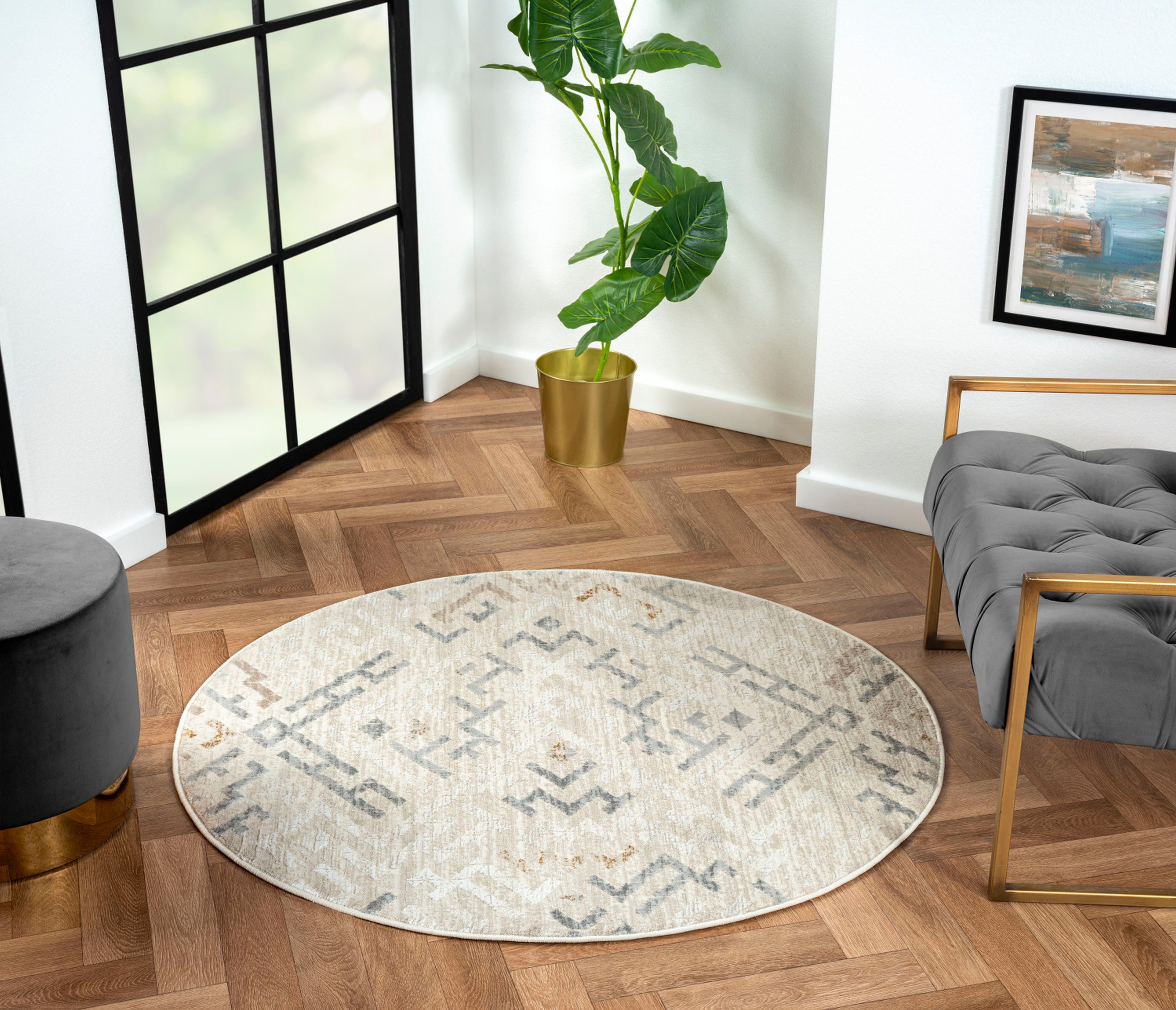 Myflair Möbel & Accessoires Teppich My Type, rund, Höhe: 10 mm, Kurzflor, Ethno-Style, besonders weich durch Microfaser