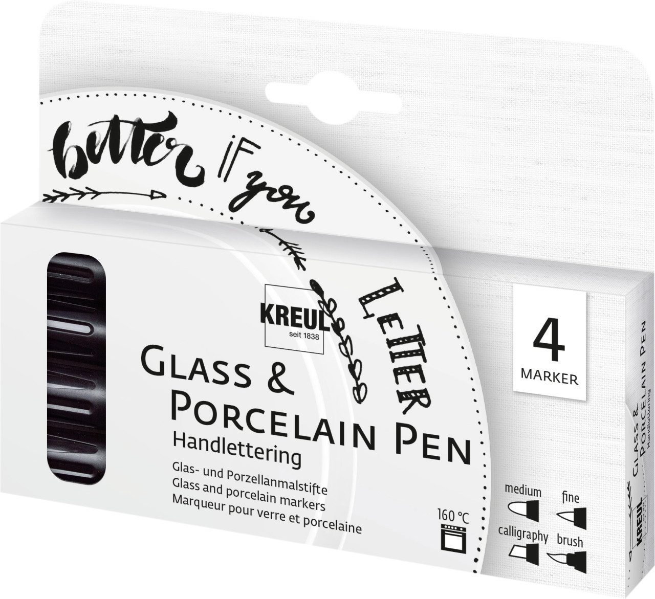 Bastelfarbe Kreul Glass & Porcelain Pen 4er Set Handlettering