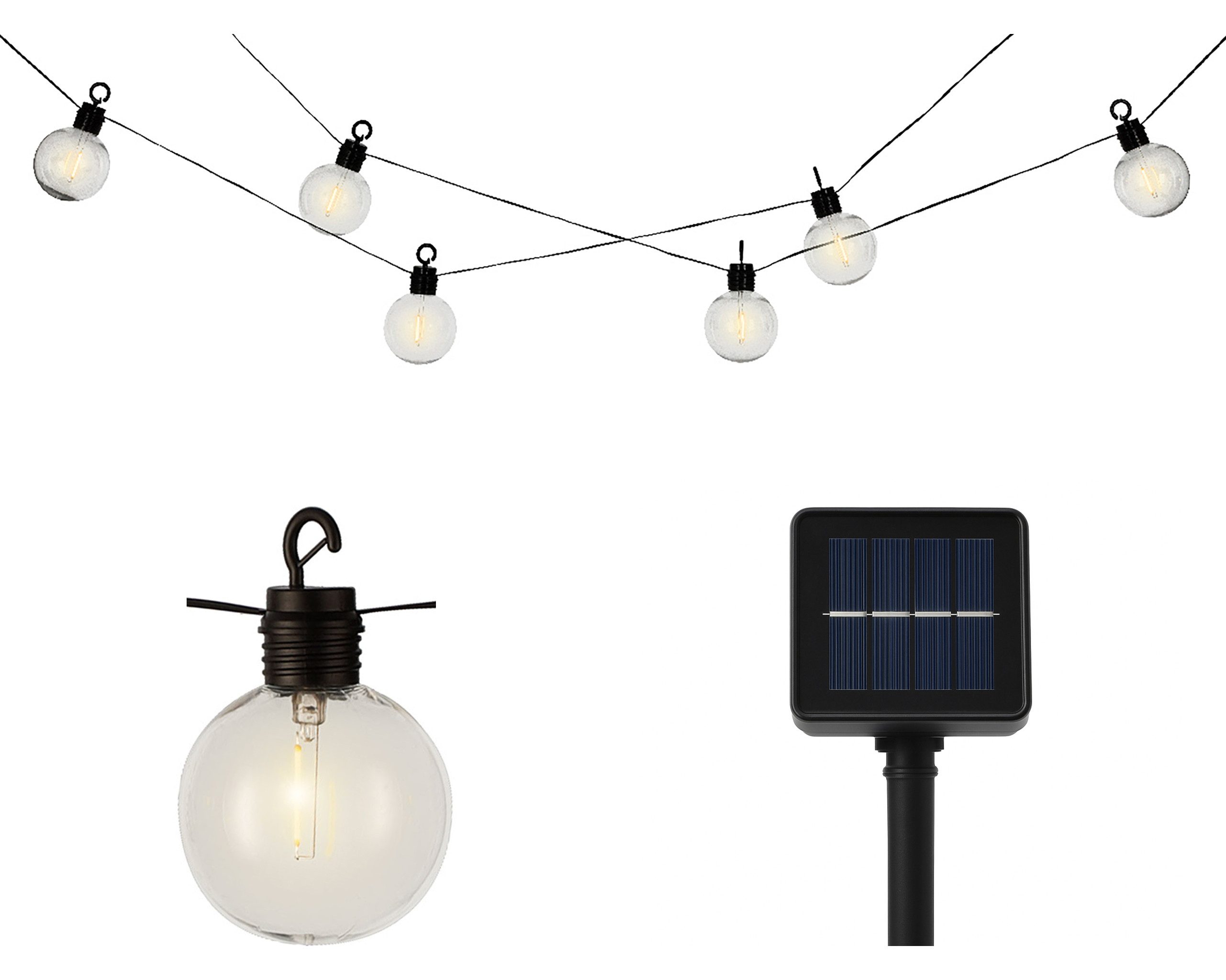 Lumineo LED-Girlande, LED Solar Lichterkette Kugeln 5,8m Kunststoff Transparent / Warmweiß