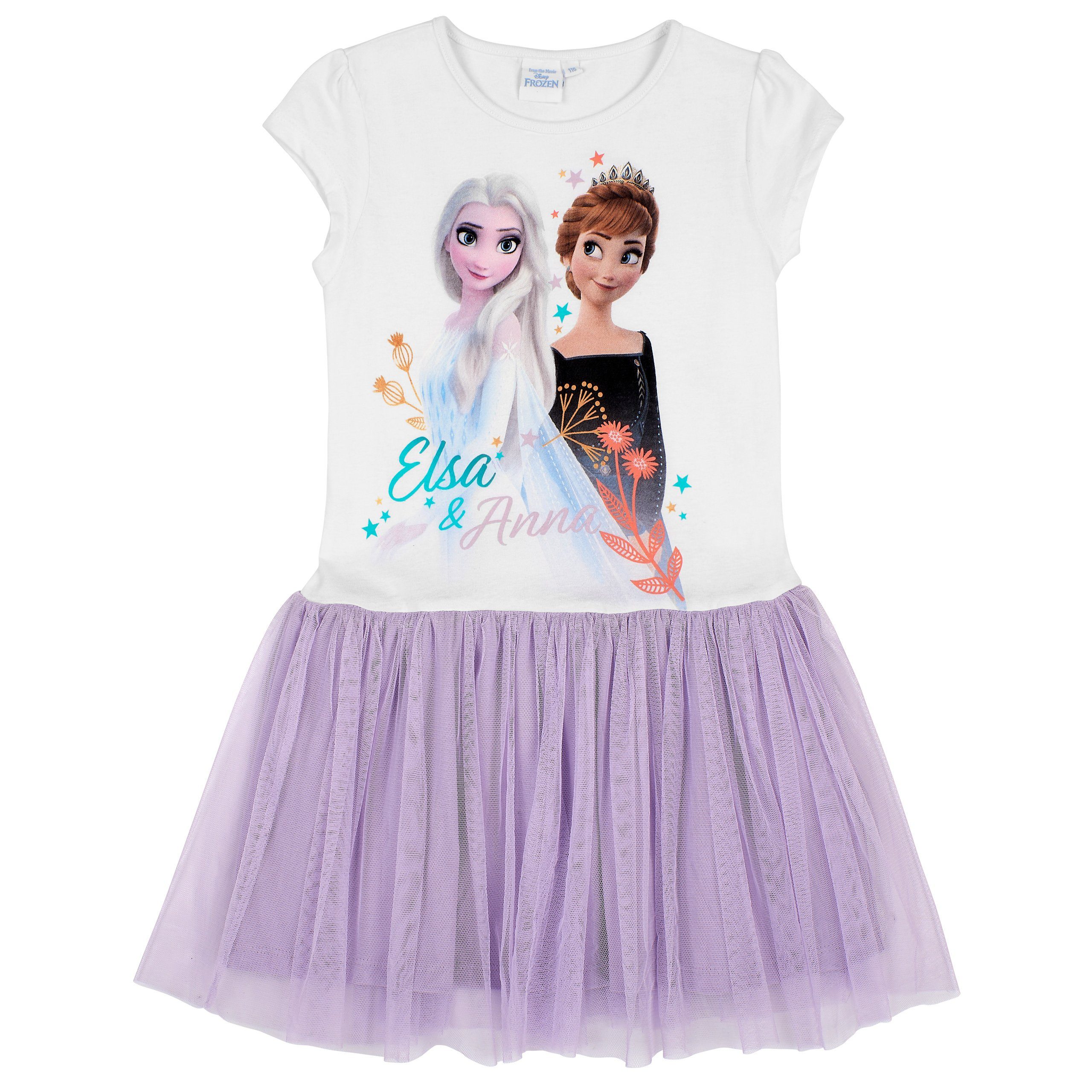 Disney Frozen Sommerkleid Eiskönigin 2 Kurzarm Kleid mit Anna und Elsa