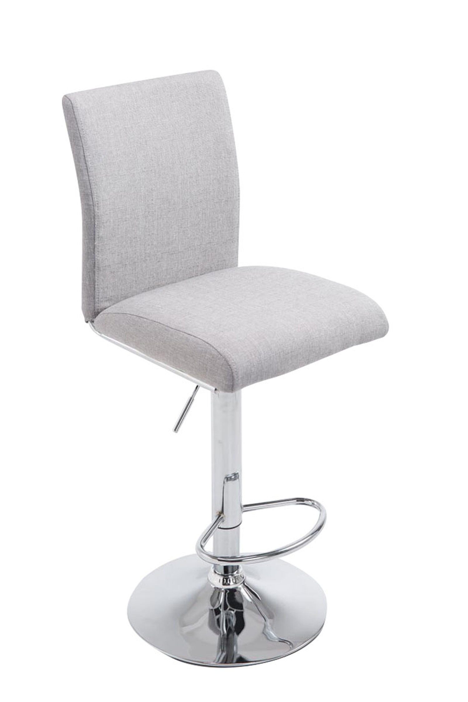 chromfarbener Kölle Barhocker Sitzfläche: TPFLiving & 360° Rückenlehne Stoff - (mit Theke Stahl - drehbar Küche), - - für höhenverstellbar Hocker Hellgrau
