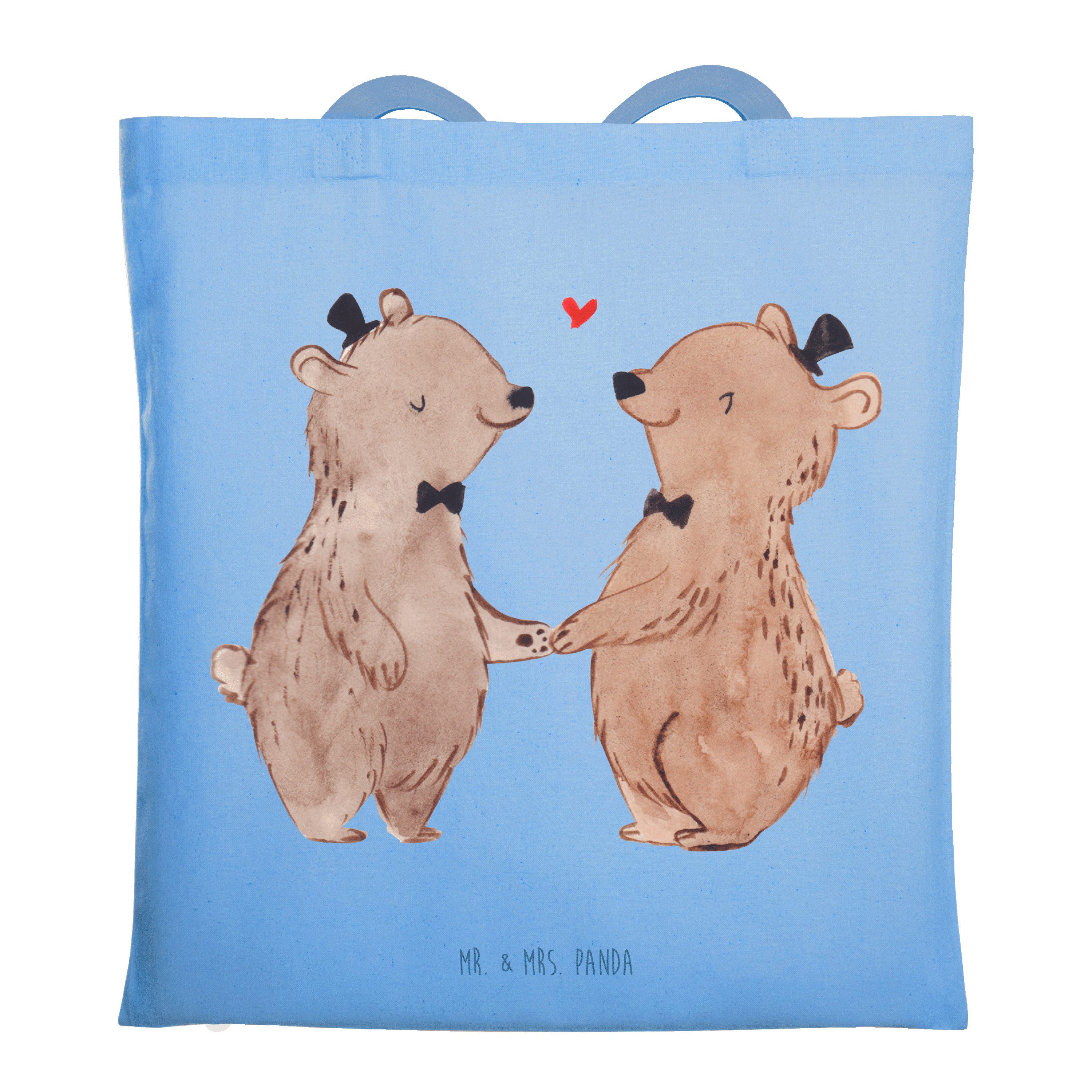 Mr. & Mrs. Panda Tragetasche Bären Gay Pride, Tote Bag, Sky Blue, Schultasche, Hochzeitskarte, Bag (Packung), Einkaufstasche Jutebeutel dokumententasche