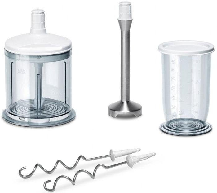 BOSCH Handmixer Styline MFQ4080, Edelst. Rührbesen/Knethaken, Mixfuß, 5 Stufen, weiß, 500 W, Zerkleinerer, Turbotaste, leichtes Gehäuse, Made in Europe
