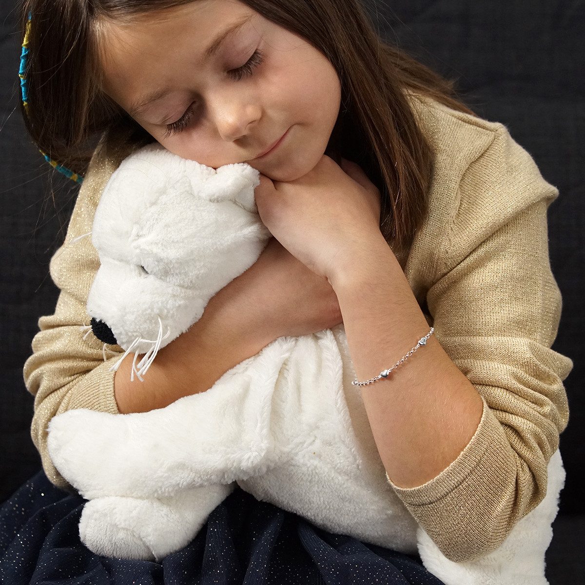 Materia Armkette Kinderarmband Herzen Silber SA-108, 925 Sterling Silber, rhodiniert