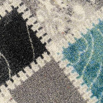 Teppich Küchenläufer mit Gelrücken und Karomuster in Türkis, Creme und Grau, Carpetia, rechteckig, Höhe: 5 mm