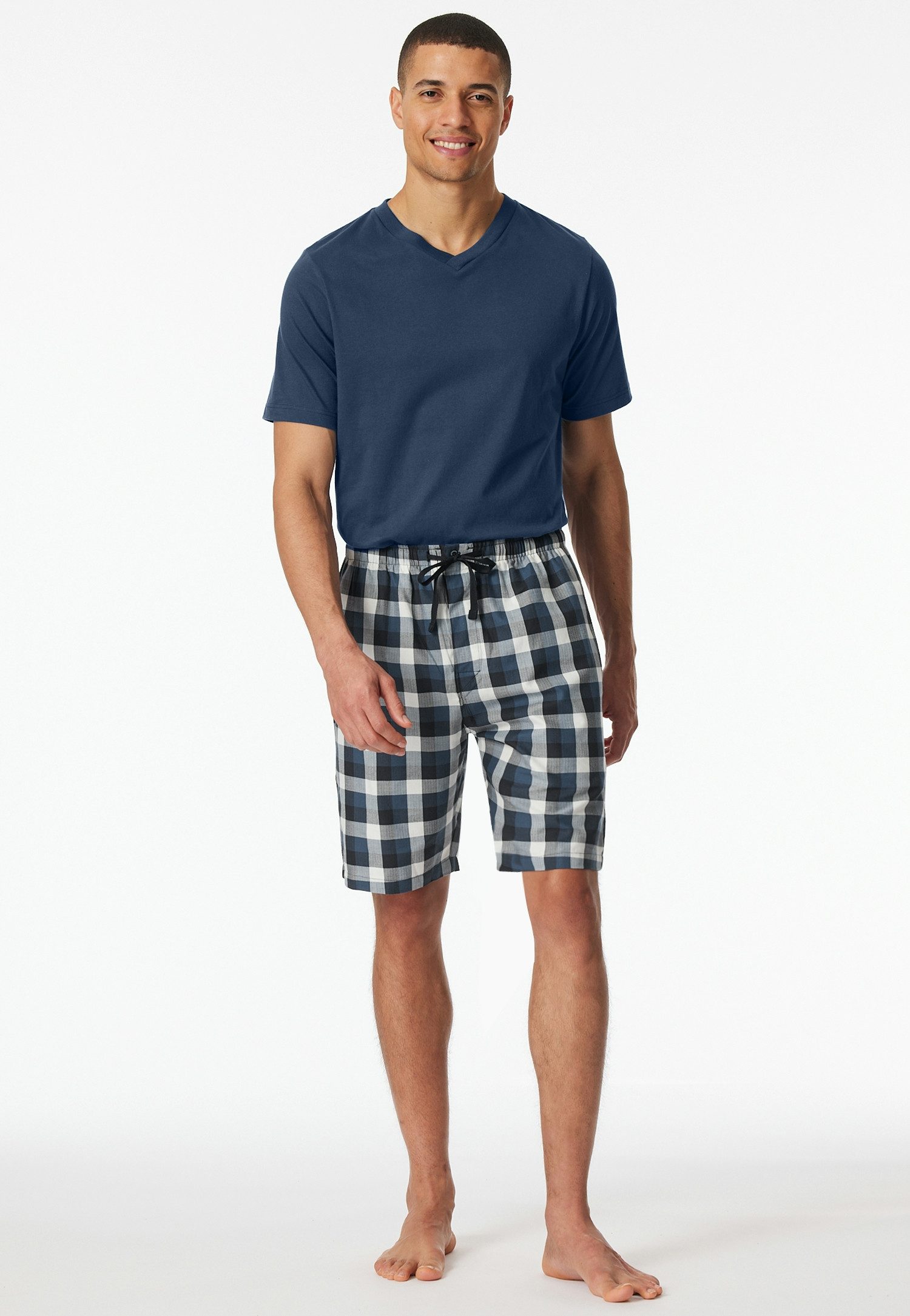Schiesser Pyjamashorts Mix + Relax kariert, Gummizug, Bindeband