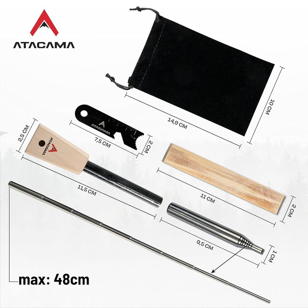 Atacama Stabanzünder Firestarter Survival wasserfest 7 tlg, Camping Outdoor Feuerstahl Blasrohr Feuerstein ewiges Streichholz