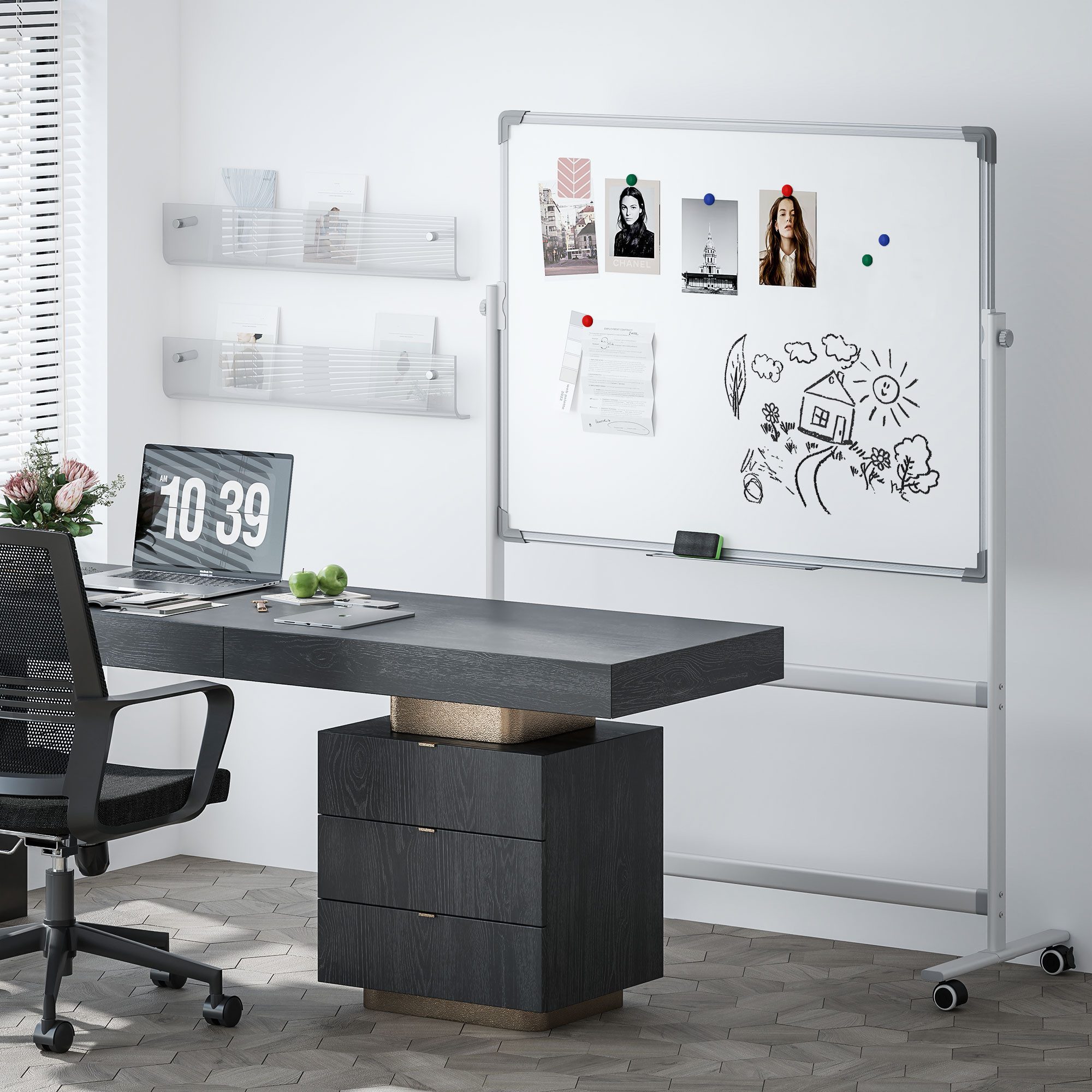 HOMCOM Magnettafel Stiftablage und Alurahmen Drehbares Mobiles Magnetisch, (Schreiben Whiteboard, 1-tlg., Schreibtafel), 120 x 90cm, mit Ständer, für Home Office, Klassenzimmer, Weiß