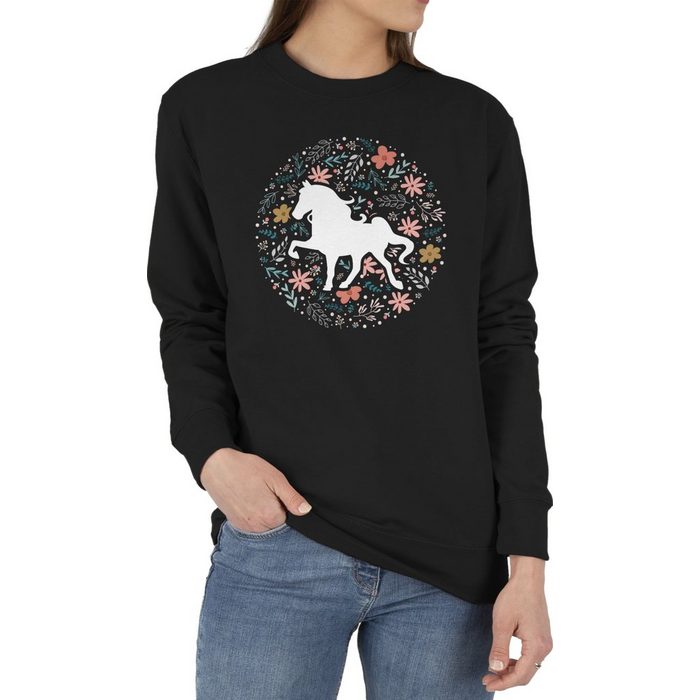 Shirtracer Sweatshirt Pferd mit Blumen - Pferd & Pferde - Sweatshirt Damen & Herren Pullover (1-tlg) pulli mit motiv reiter - reiten pullover - sweatshirt pferd