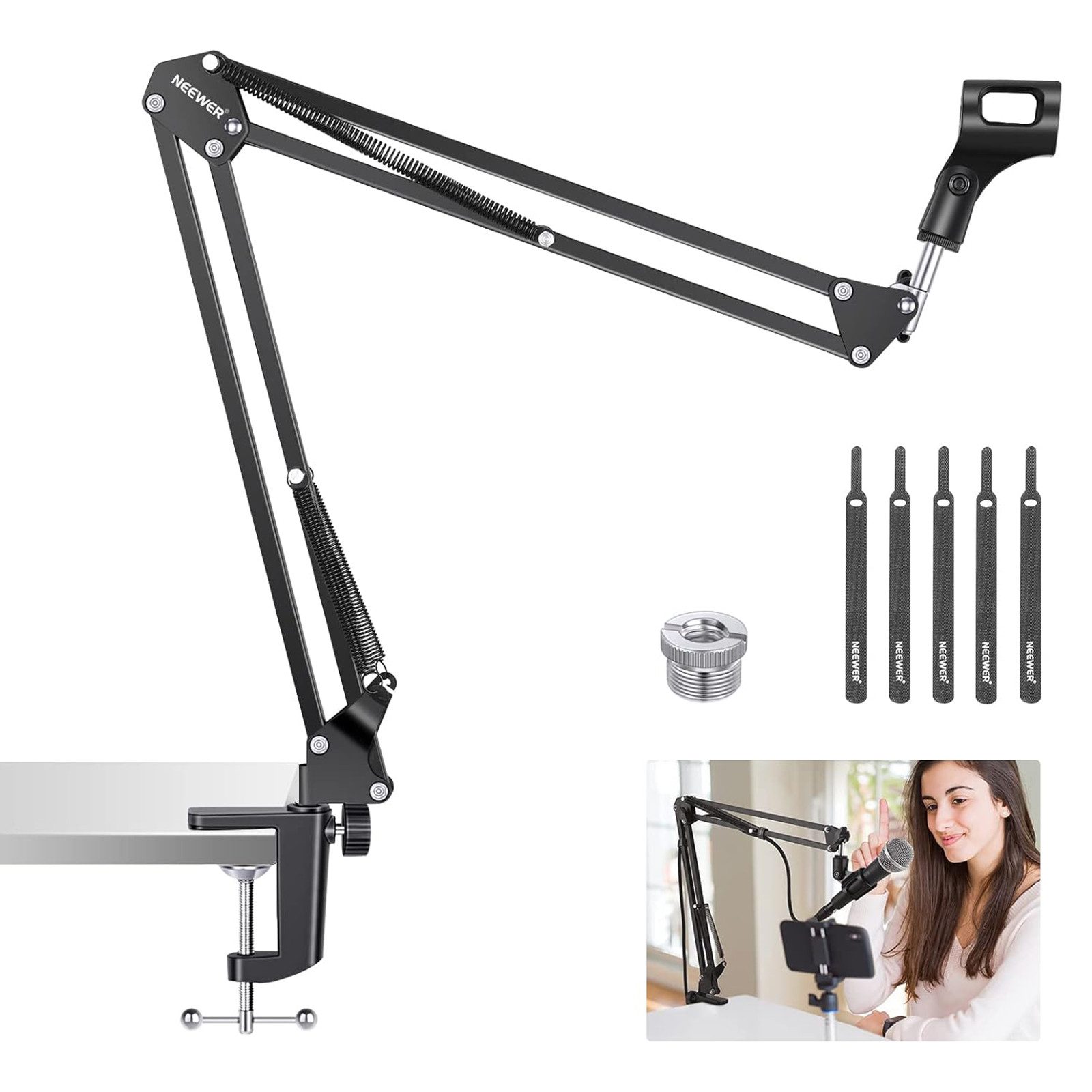 Neewer Mikrofon-Halterung NW-35A Mikrofonarmständer Universal mit Adapter 1,5kg, (bis 1,2 Zoll, Packung, LochmaB Befestigung:3/8"- auf 5/8)
